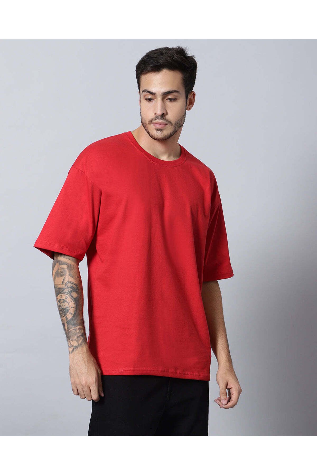 Le Touche Erkek %100 Pamuk Oversize Kesim Bisiklet Yaka Basic Tişört