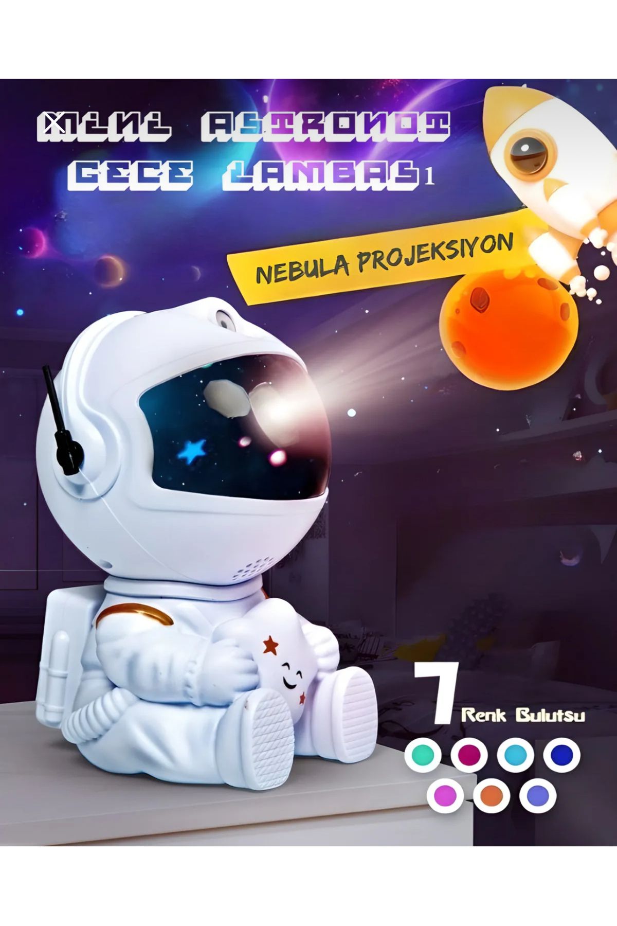 BLOOFY TECH Astronot Projektör Gece Masa Lambası Galaxy Gökyüzü Nebula Projeksiyon Kumandalı Aydınlatma