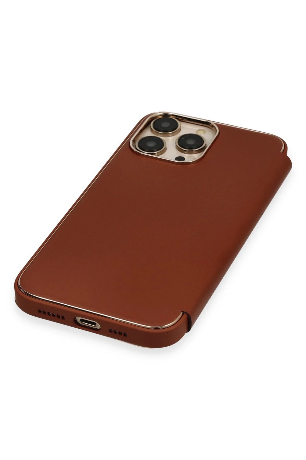NewFace iPhone 13 Pro Kılıf Dolpin Kapaklı - Kahverengi NRMSA