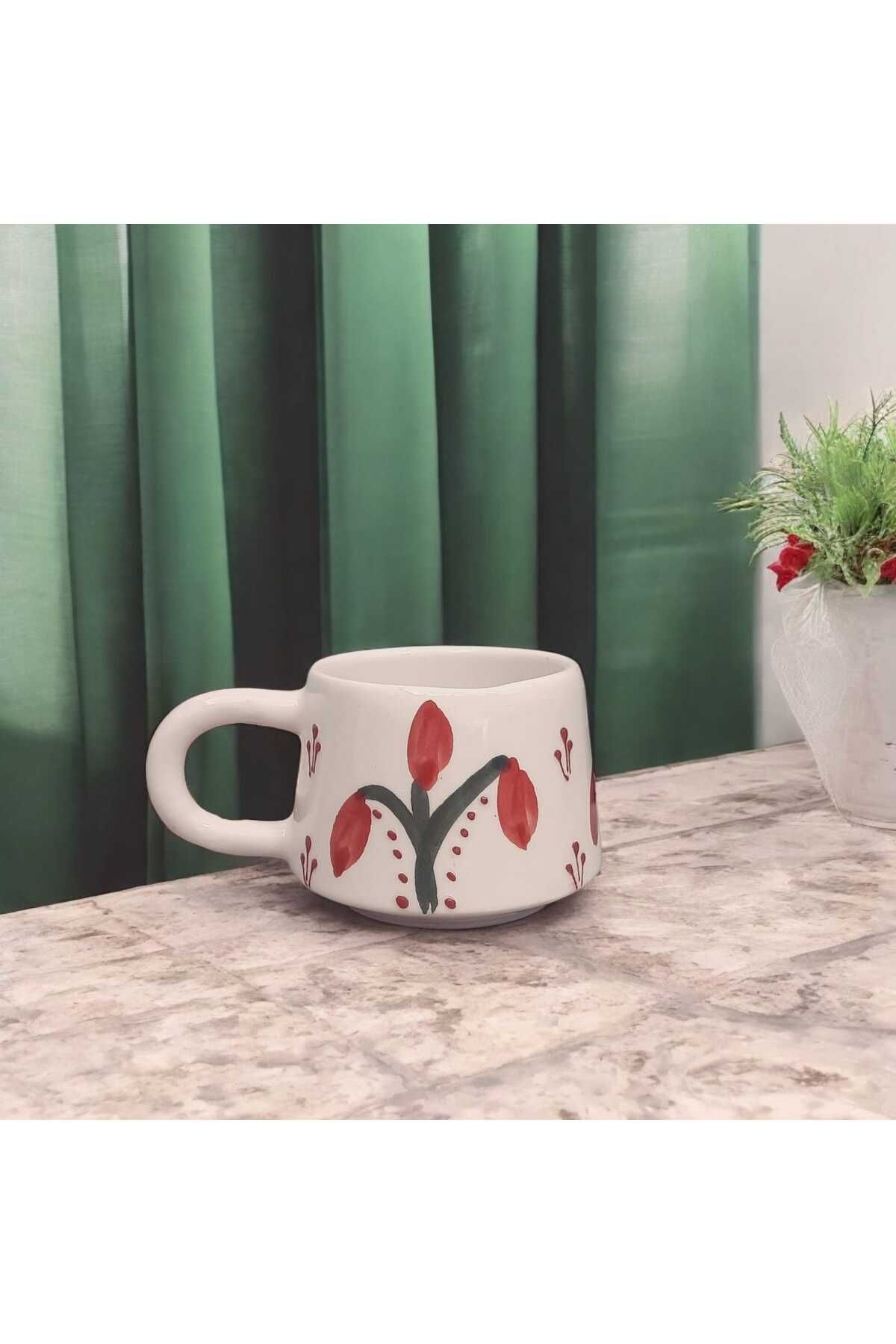 Home Seramik El Yapımı Lale Desenli Kupa