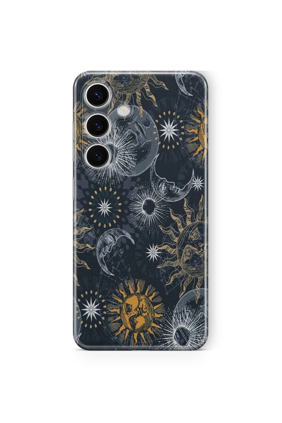 Space Star Samsung Galaxy M14 Uyumlu Güneş ve Ay Tasarım Baskılı Şeffaf Kılıf