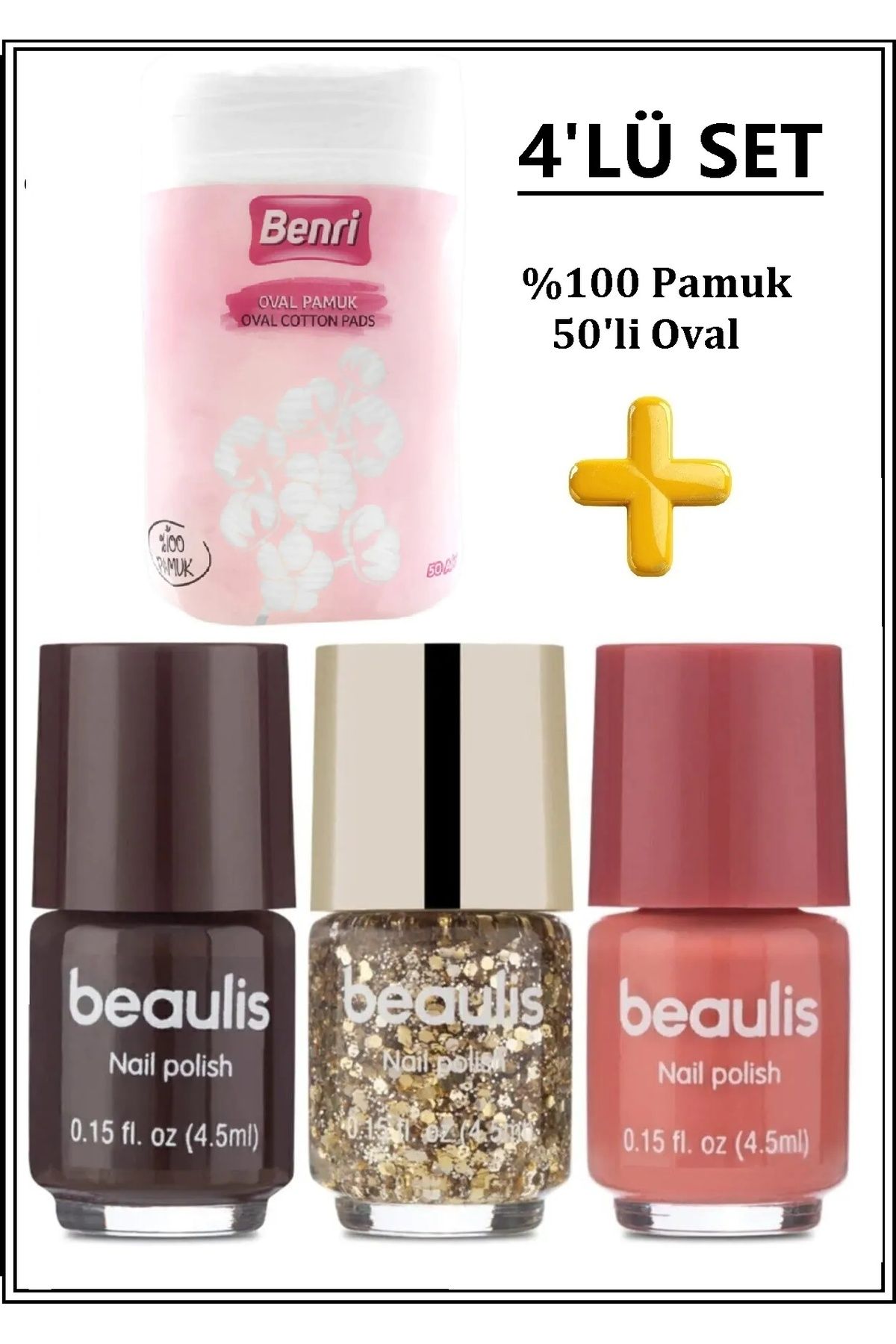 beaulis %100 Oval Pamuk + Sunset Oje Seti - Toplam 4 Adet Avantajlı Set