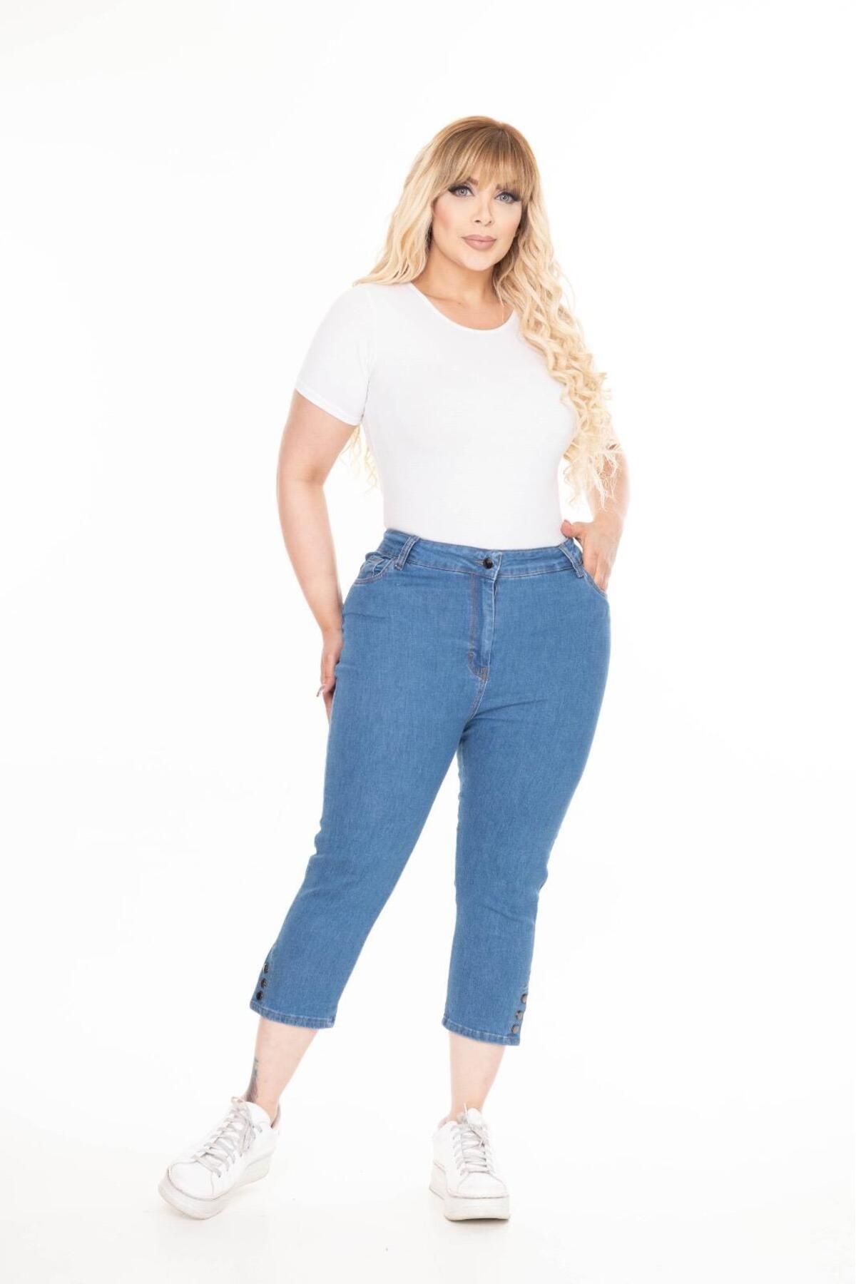 EYLÜLXXL KADIN BÜYÜK BEDEN PAÇA DÜĞMELİ KOT PANTOLON