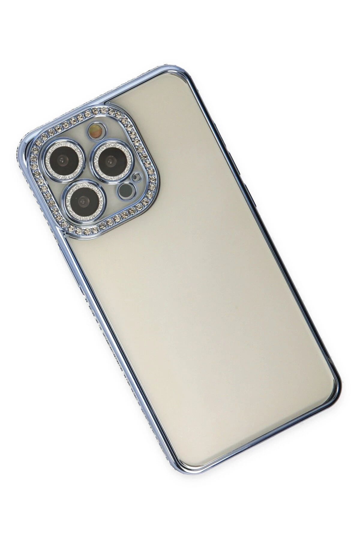 NewFace iPhone 13 Pro Kılıf Joke Taşlı Silikon - Mavi SVLRS