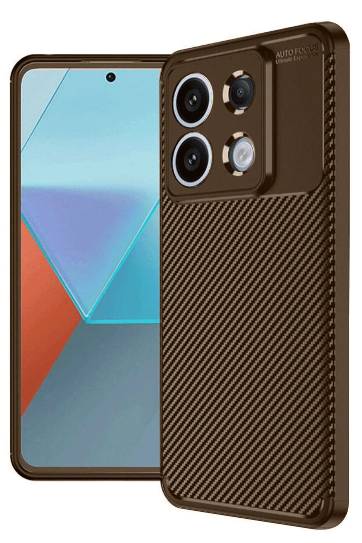 NewFace Xiaomi Redmi Note 13 Pro 4G Kılıf Auto Focus Karbon Kapak - Kahverengi GLSTD