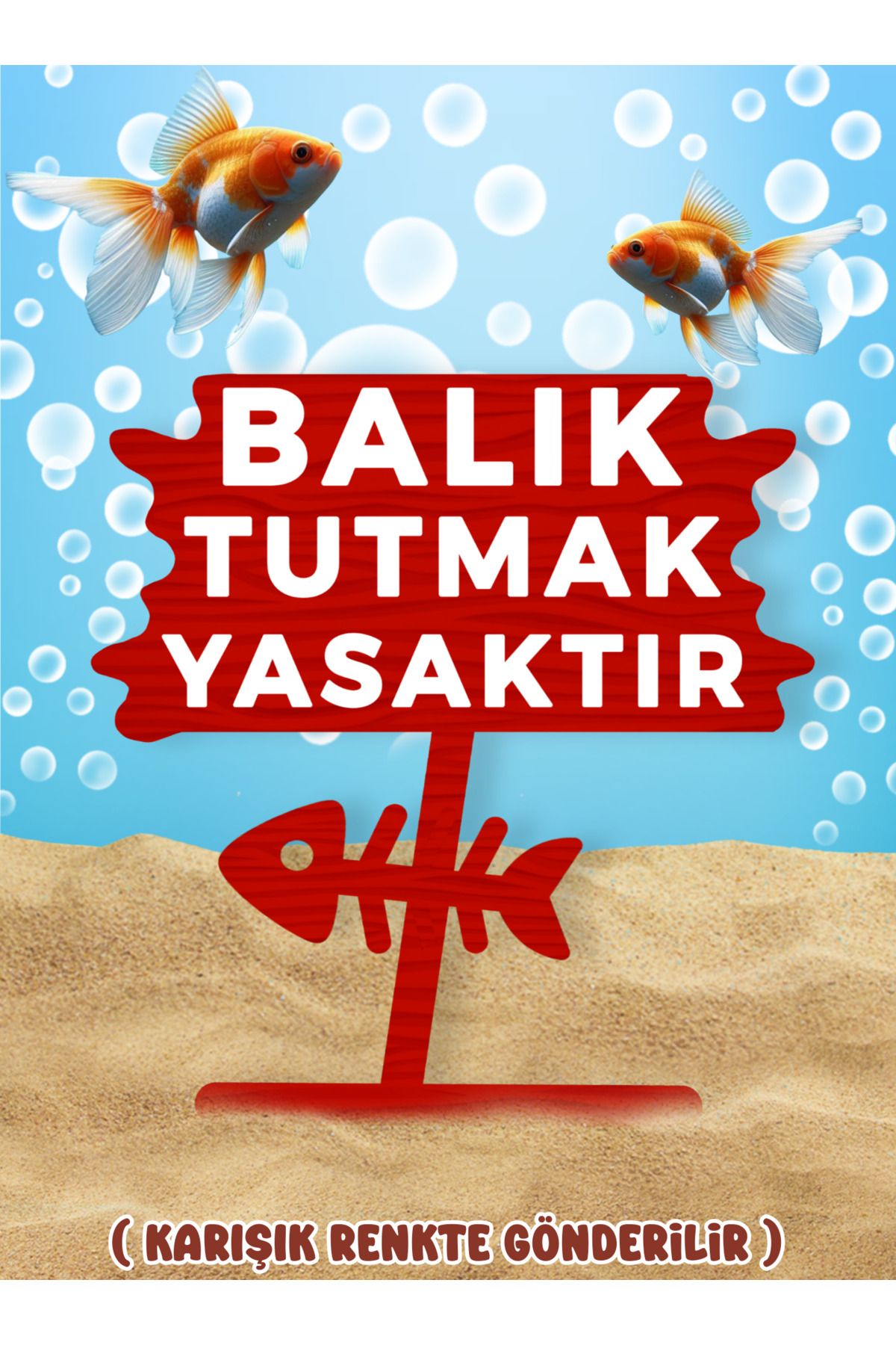 MDİZMİR Balık Tutmak Yasaktır Dekoru ( Kırmızı - Renk ) Fanus , Küçük Akvaryum ve Büyük Akvaryum Uygun
