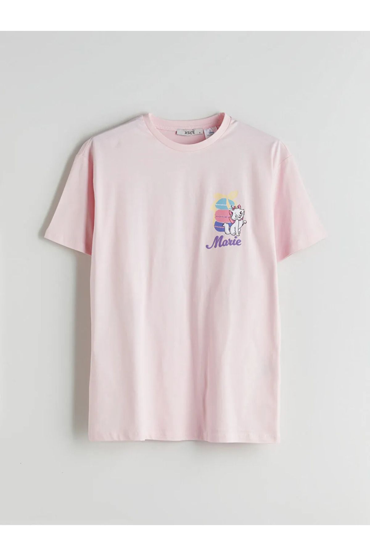LC Waikiki XSIDE Pembe Bisiklet Yaka Marie Baskılı Kadın Tişört