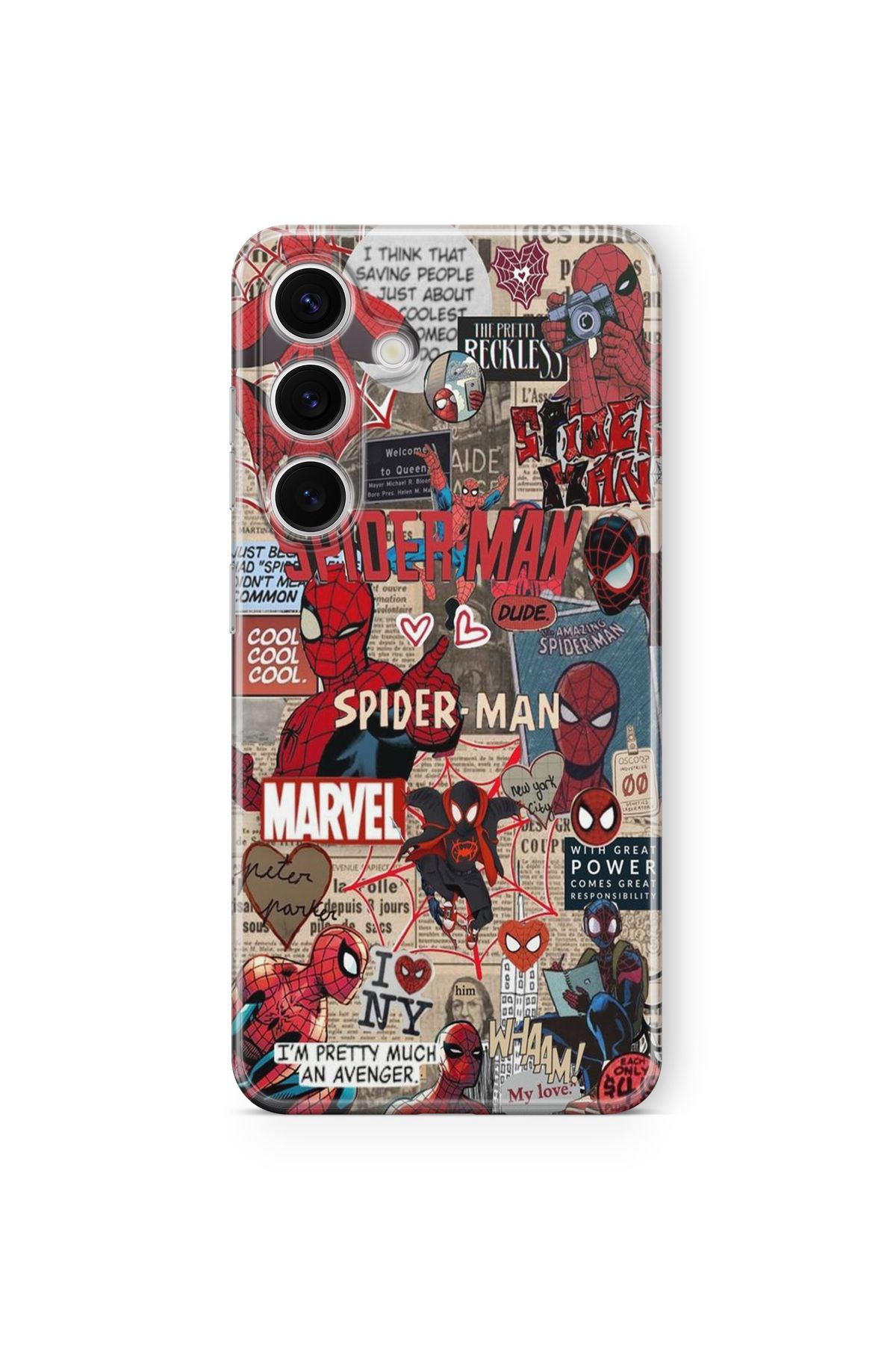 Space Star Samsung Galaxy S23 Uyumlu Örümcek Adam Kolaj Tasarım Baskılı Şeffaf Kılıf