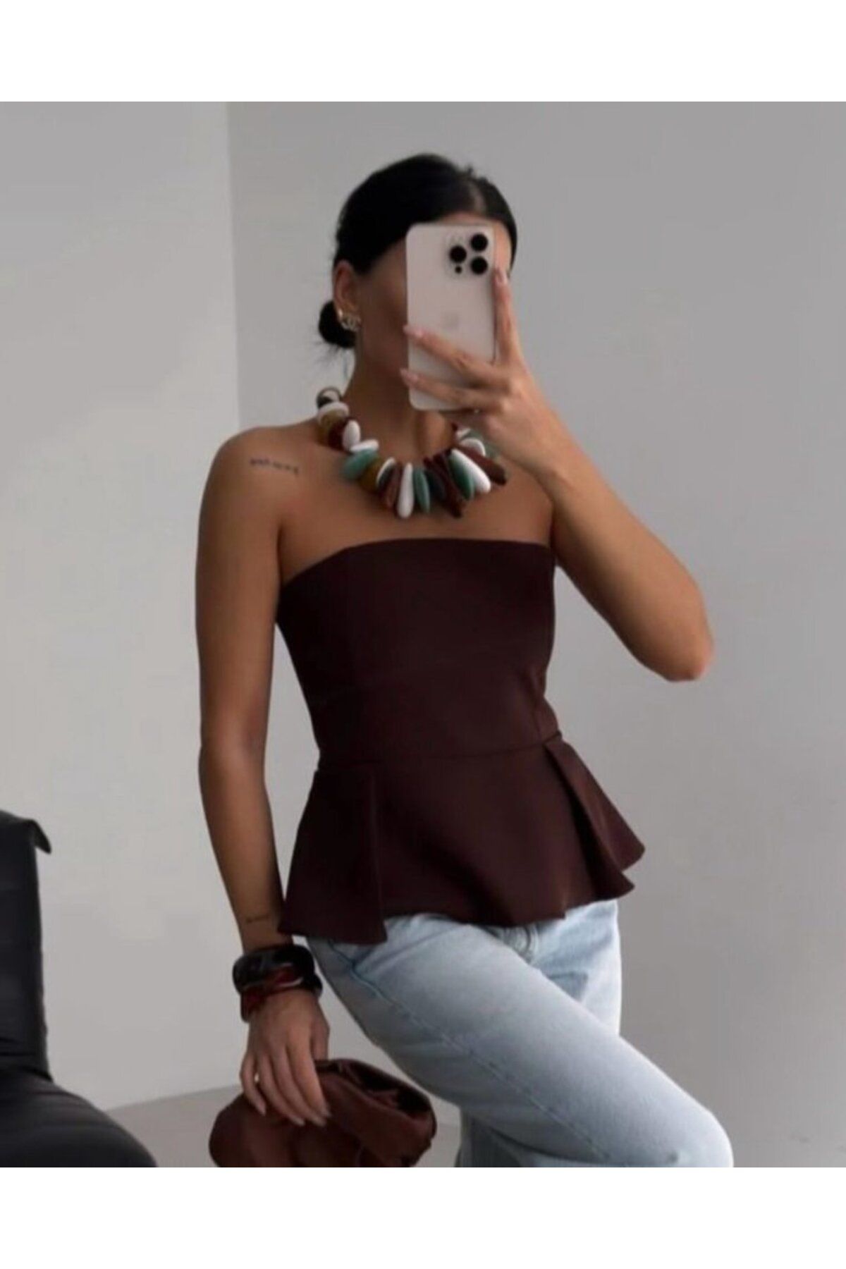 ARUZ MODA Pileli Straplez Bluz