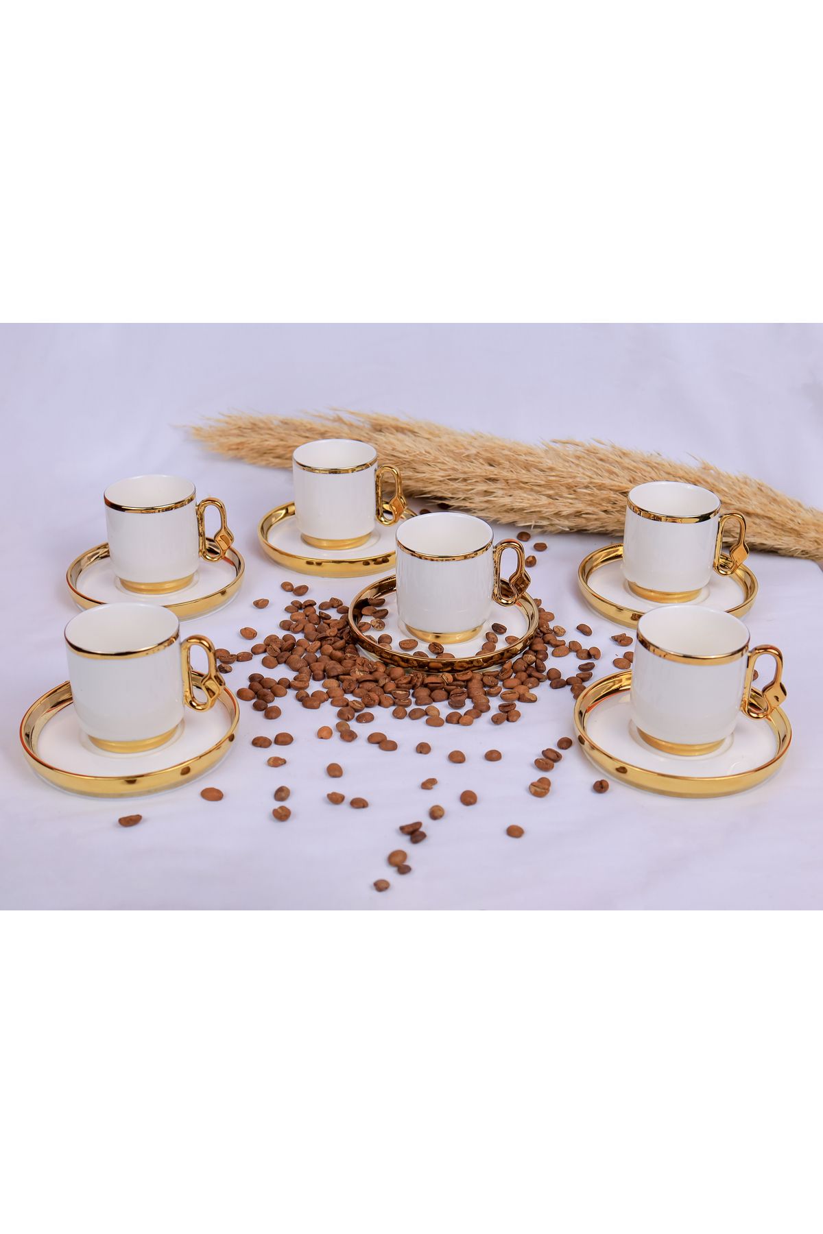 Noya Home Altın Yaldızlı Siyah Lüx Ceramic 12 Parça 6 Kişilik Kahve Fincan Takımı, Seti 85 ML
