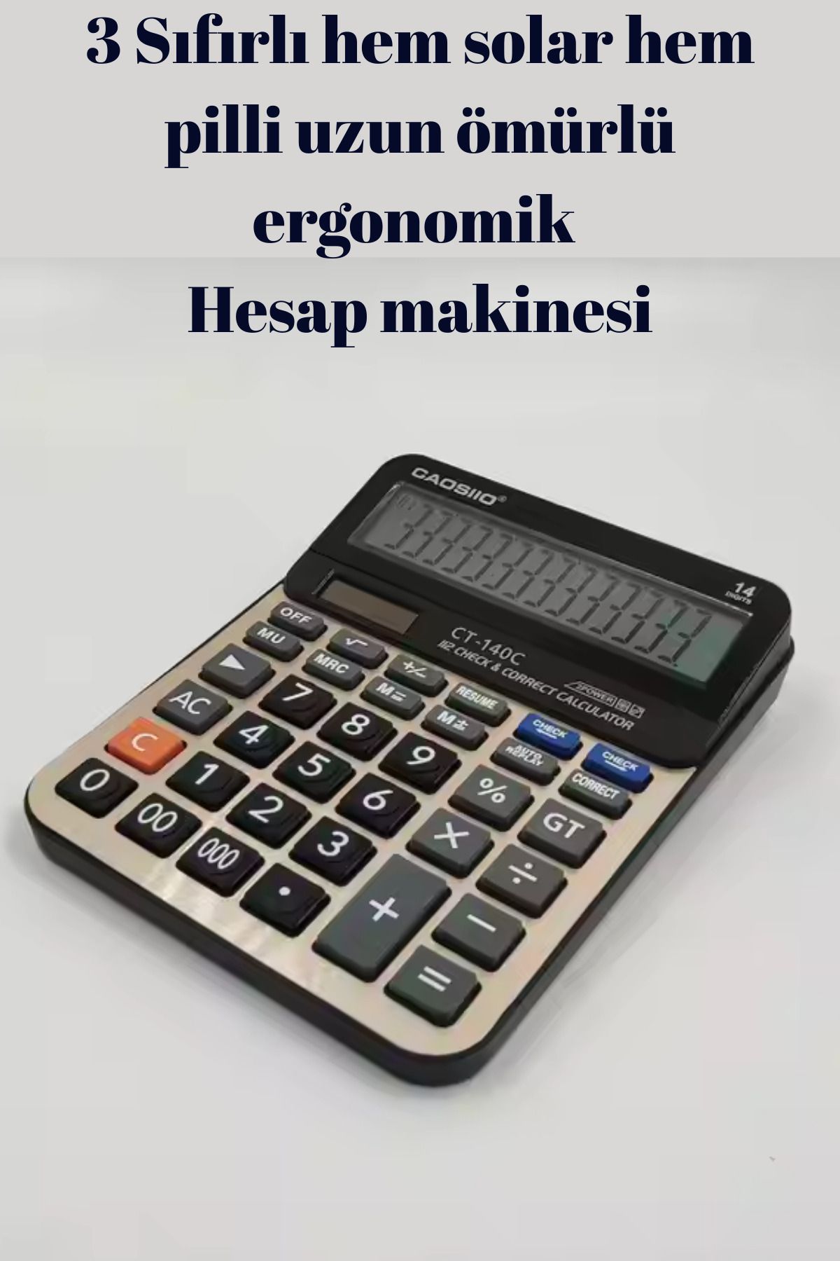 Janva Hesap Makinesi Profosyonel Muhasebeci Market İşyeri 3 Sıfırlı Solar ve Pilli 14 Haneli