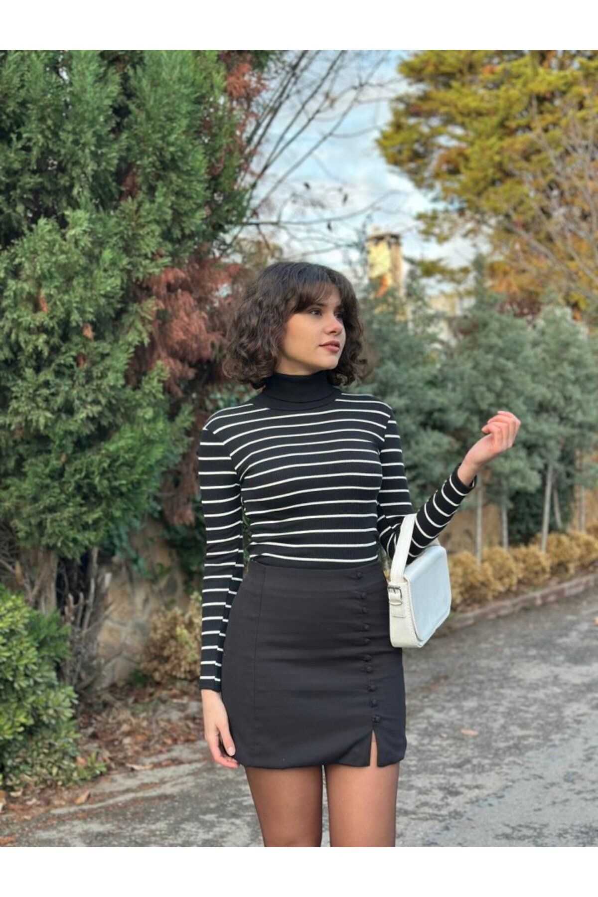 ARUZ MODA Kadın çizgili Kaşkorse Kumaş Tam Balıkçı Bluz