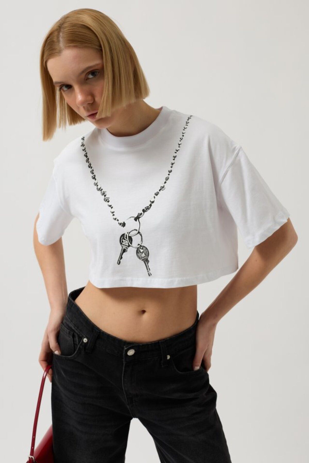 ARUZ MODA Baskılı Crop T-Shirt