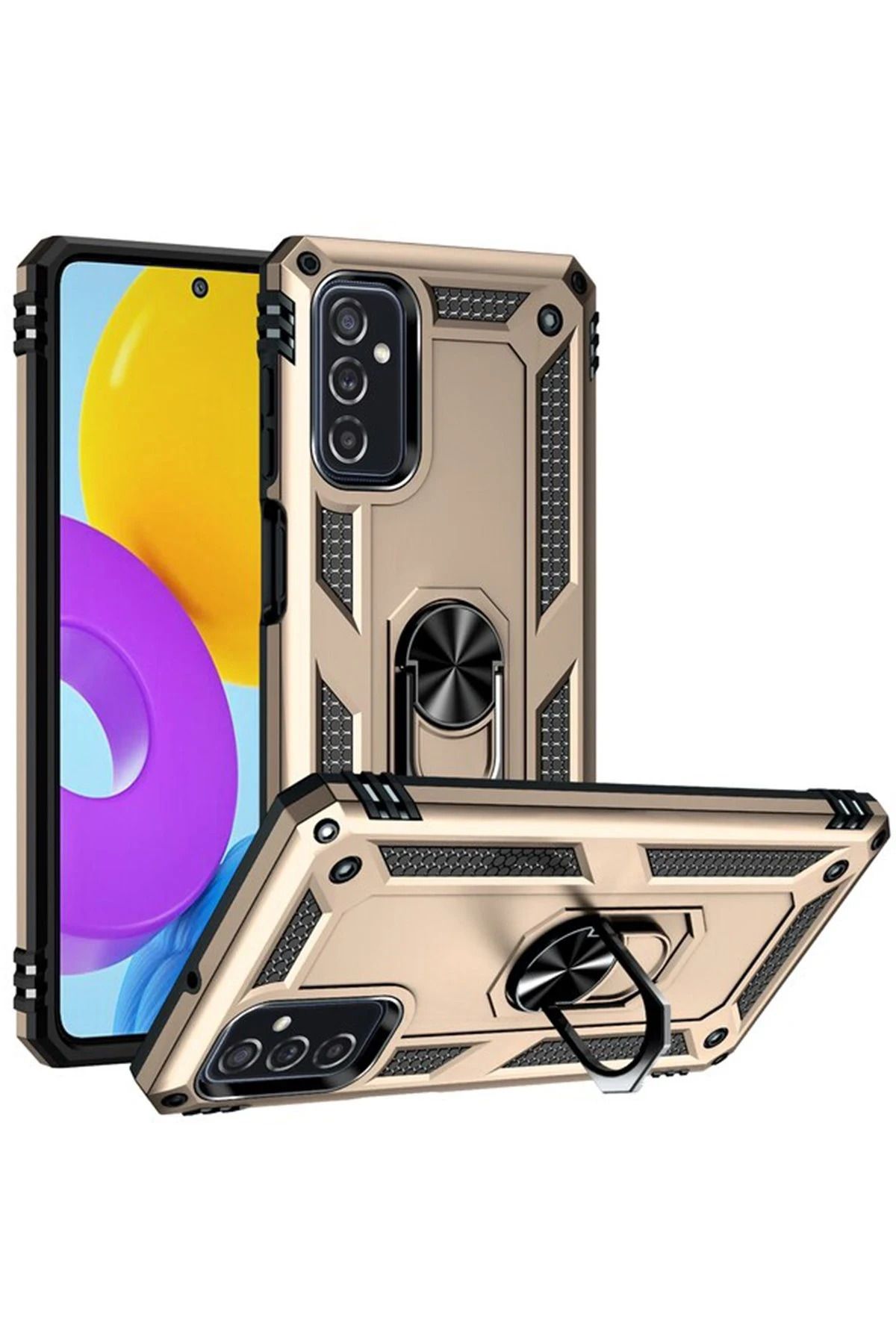 NewFace Samsung Galaxy M52 5G Kılıf Sofya Yüzüklü Silikon Kapak - Gold ALMLA