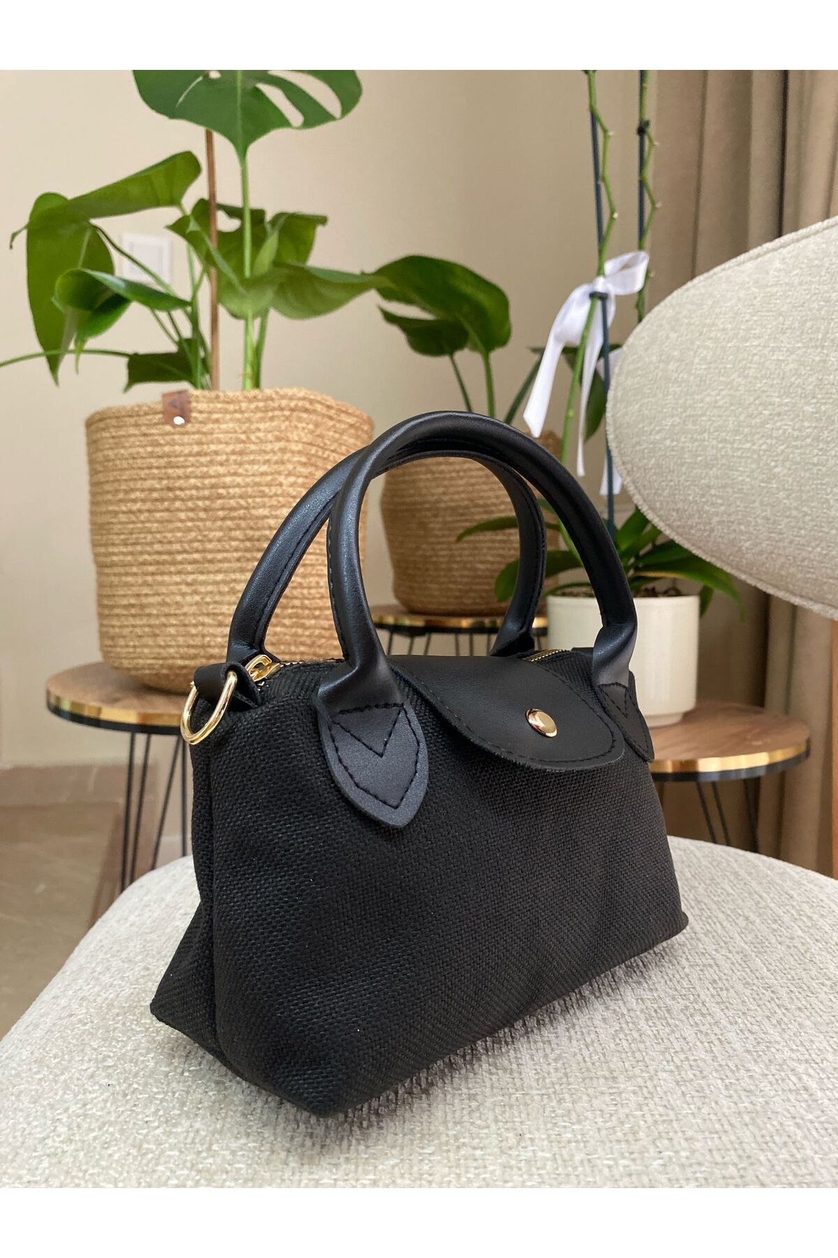 Z&M COLLECTION BAG SHOPPİNG Kadın Kanvas El ve Omuz Çantası | Taba Detaylı Küçük Boy Şık Model