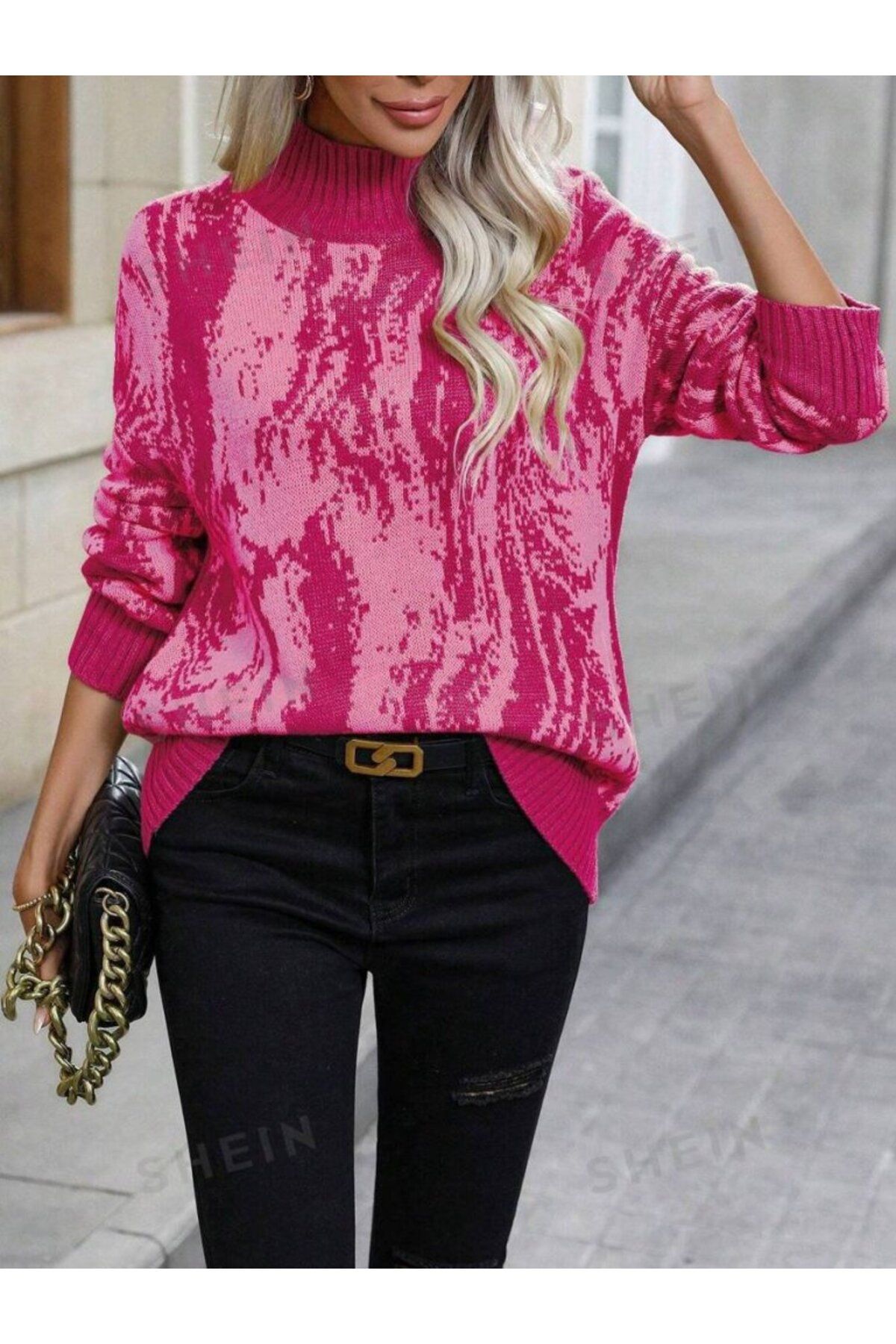 ARUZ MODA Kadın Uzun Kollu Balıkçı Yaka çok Renkli Triko Bluz