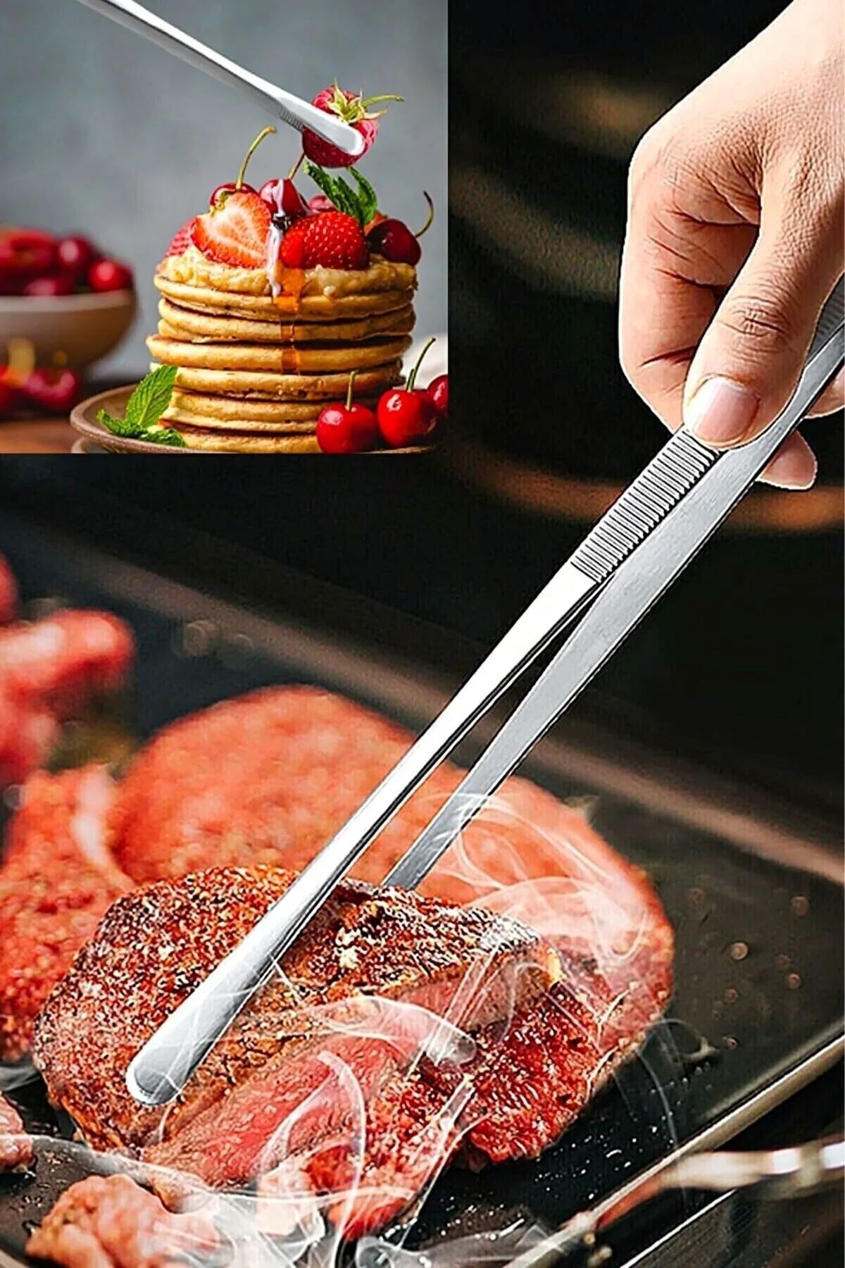 Parland Pratik Cımbız Maşa Pişirme Cımbızı Çelik Maşa 30cm Çelik Cımbız Pişirme Çevirme Maşası