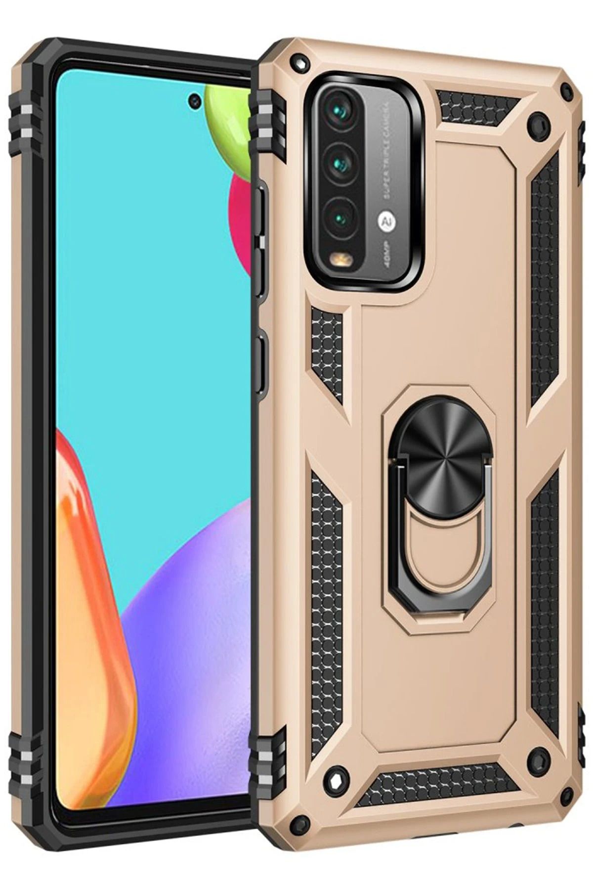 NewFace Xiaomi Redmi 9T Kılıf Sofya Yüzüklü Silikon Kapak - Gold SVLRS