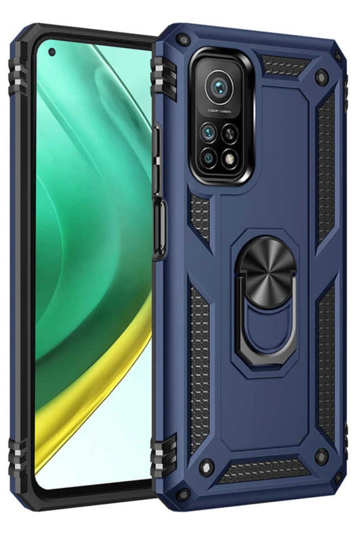 NewFace Xiaomi Mi 10T Pro Kılıf Sofya Yüzüklü Silikon Kapak - Lacivert BSTMY