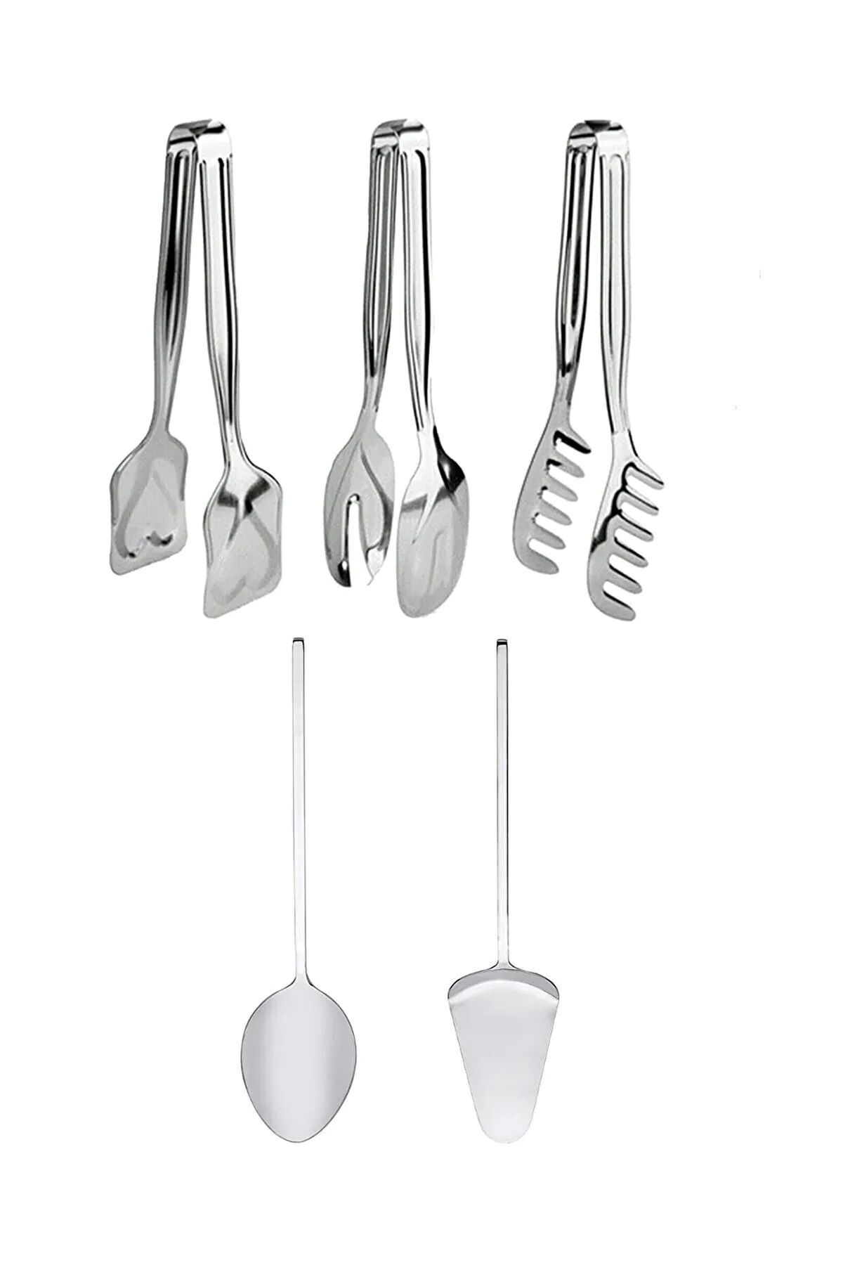 Parland 5 Parça Paslanmaz Çelik Servis Sunum Seti Kaşık Spatula Makarna Salata Pasta Maşası