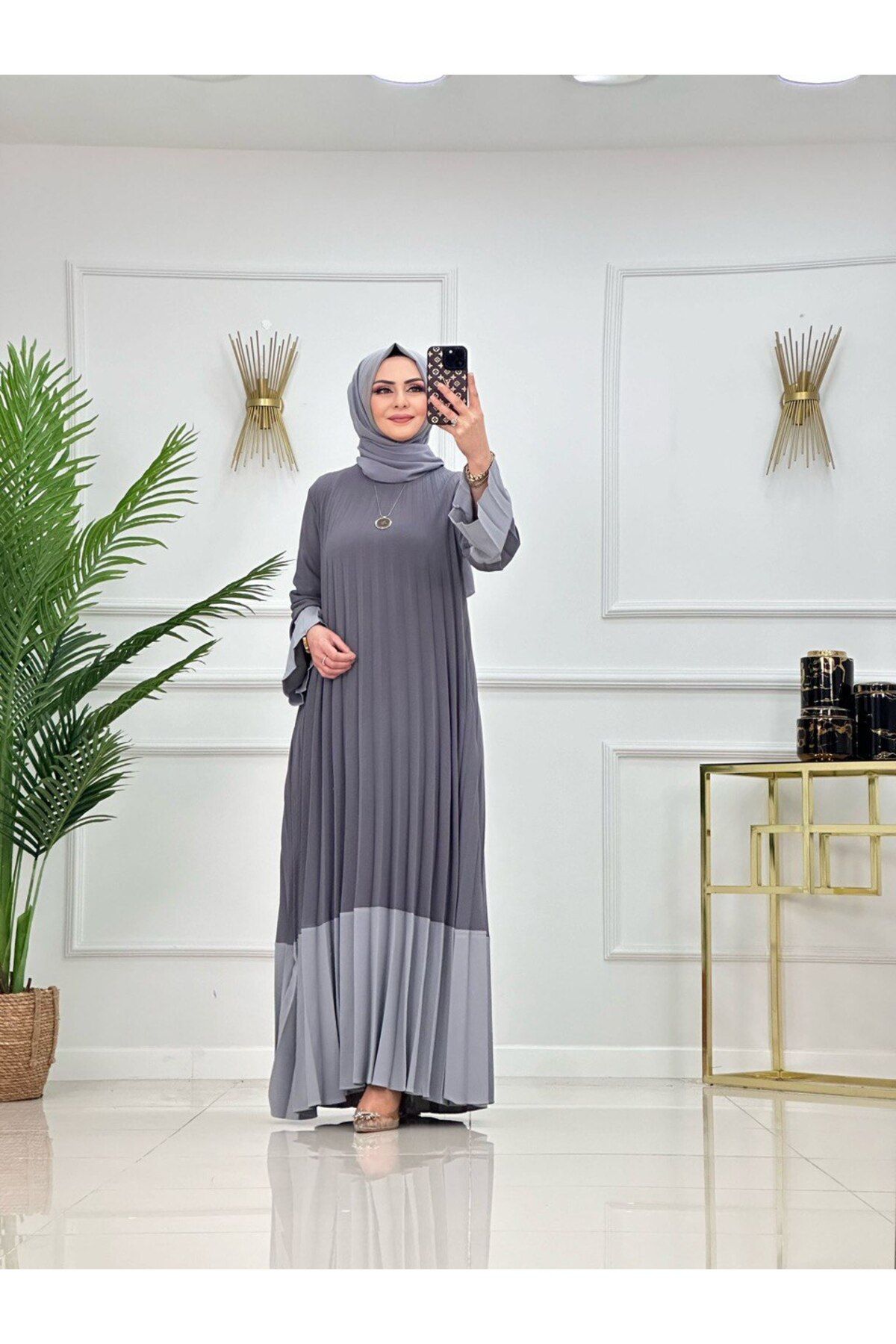 Enans Design Kadın Tesettür Pliseli Elbise