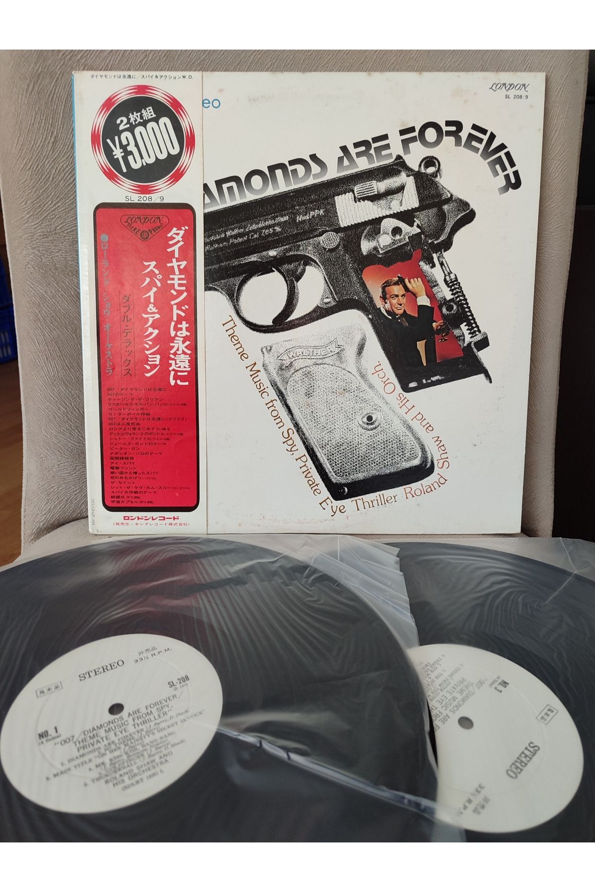 Plakperest 007 James Bond Soundtrack- ‎ Diamonds Are Forever - 1972 Japonya Basım Double LP Plak 2.el Obi’li