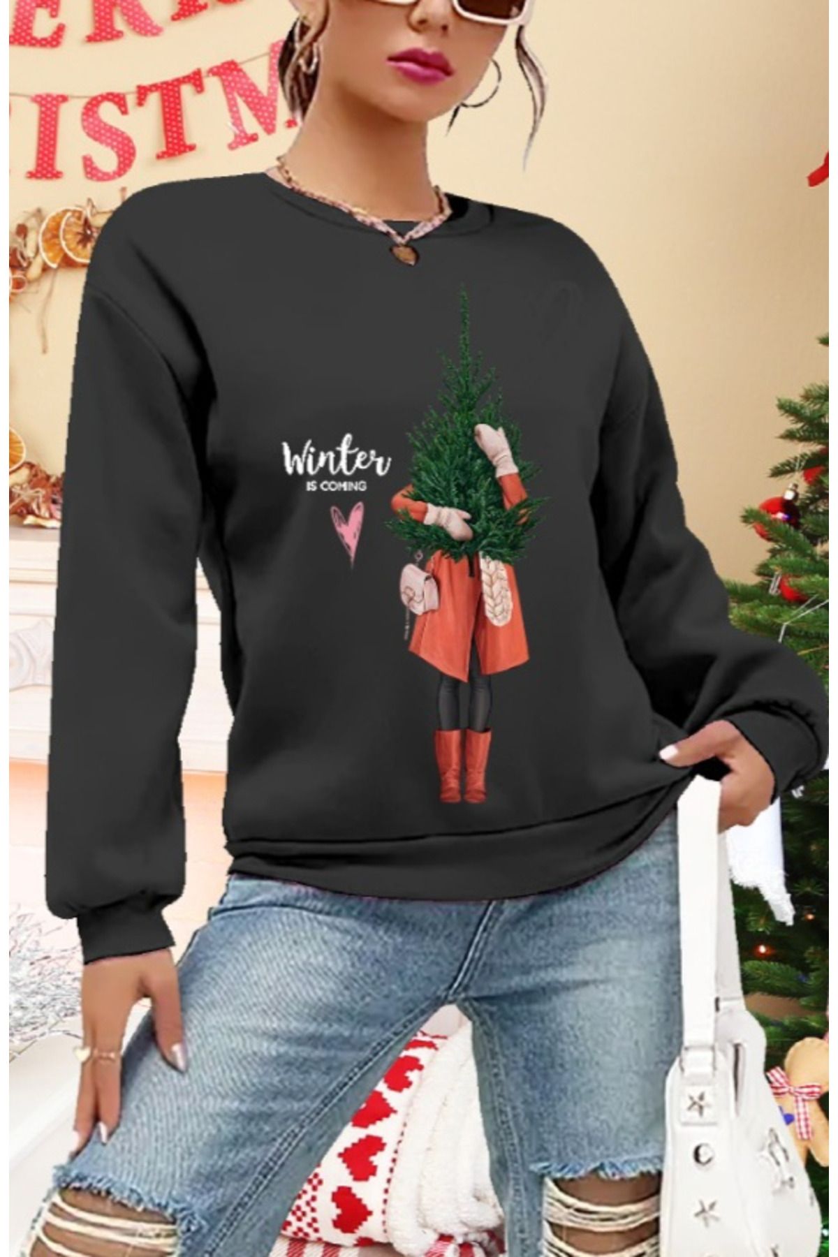 ARUZ MODA Kadın Uzun Kollu Bisiklet Yaka Desenli Viskon Iki Iplik Bluz