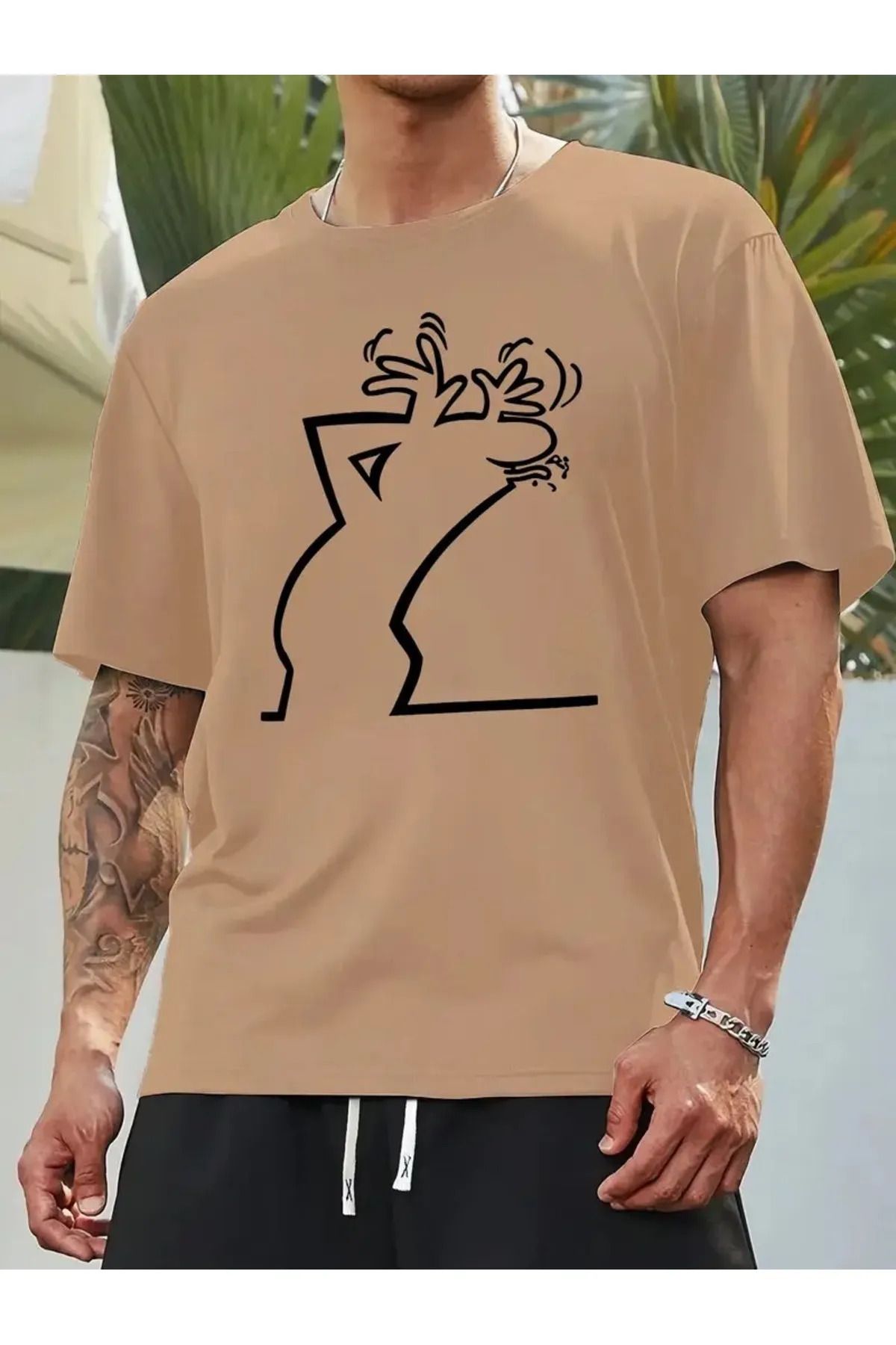 FeaR LeeS Ünisex Bay Meraklı Basklı T-Shirt Yeni Sezon Oversize Salaş
