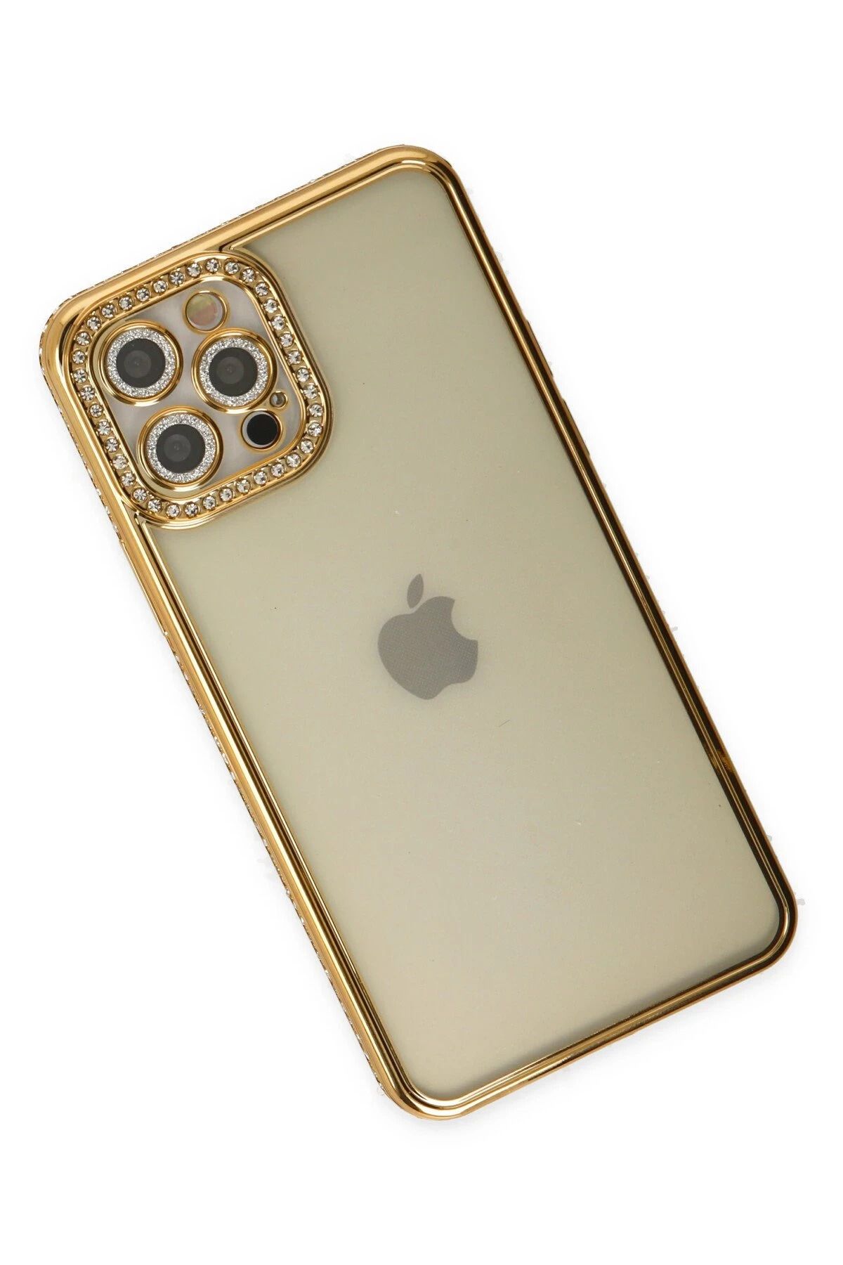 NewFace iPhone 12 Pro Kılıf Joke Taşlı Silikon - Gold WLZOR