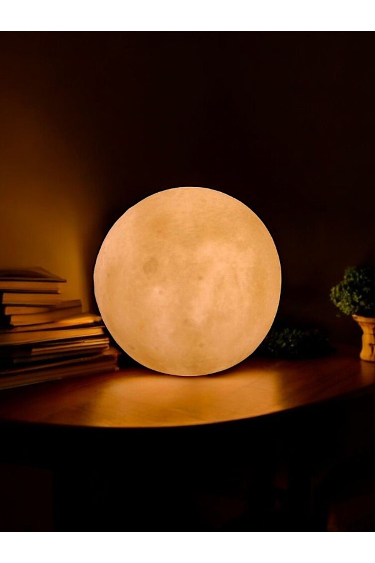 FFM 3D Sarı LED Işıklı Ay Gece Lambası, Pil ile Çalışan Dekoratif Masa Lambası, 12 cm