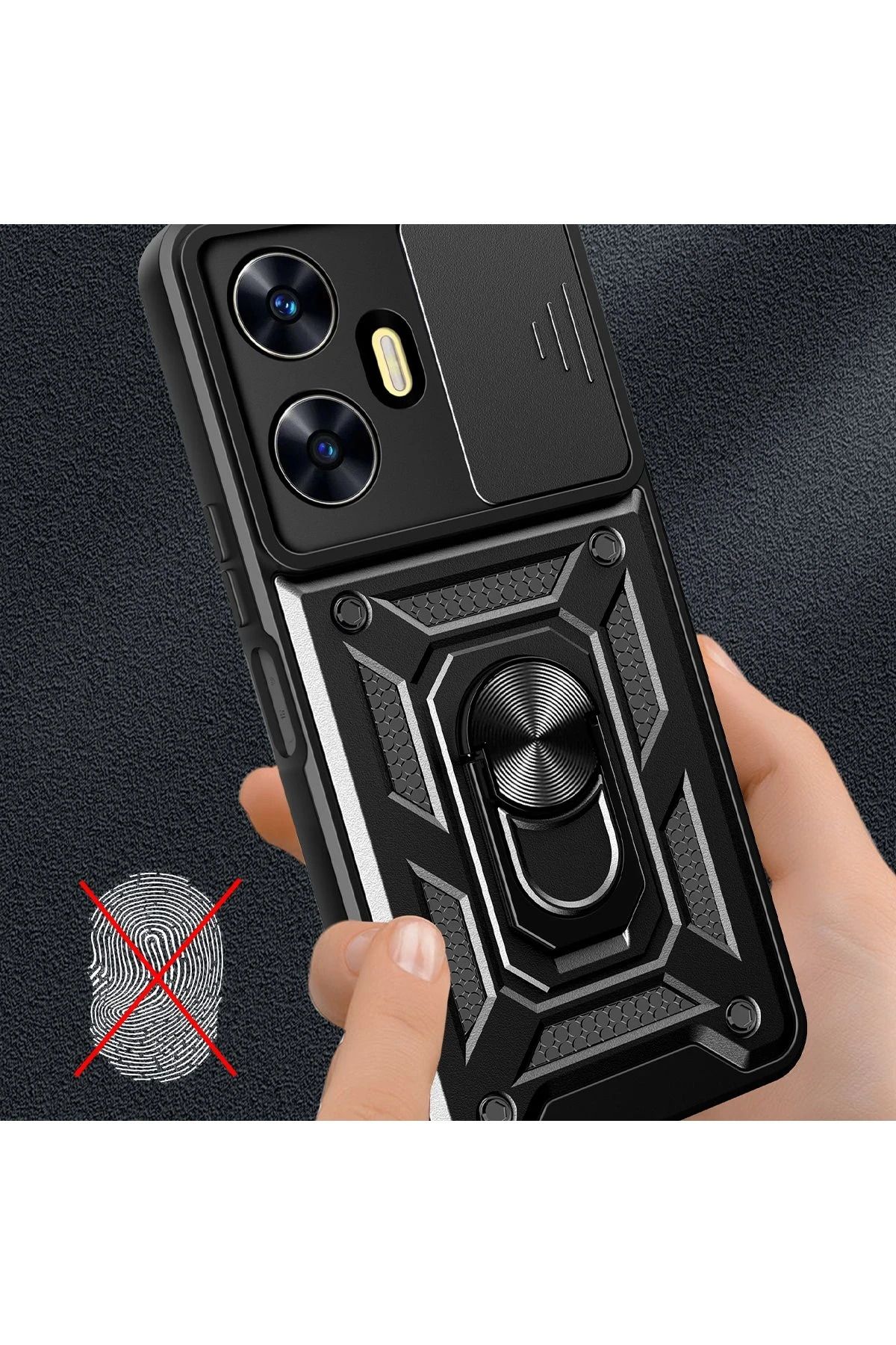 NewFace Realme C55 Kılıf Pars Lens Yüzüklü Silikon - Siyah WLZOR