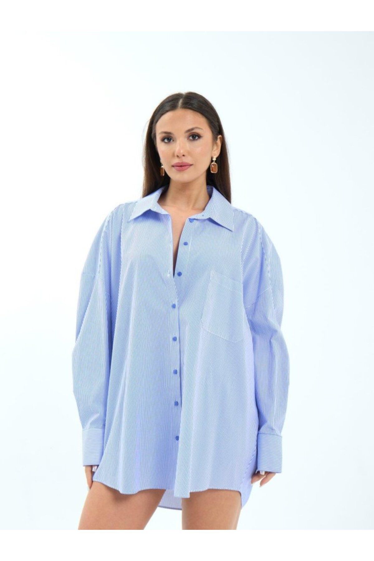 ARUZ MODA 7388 GÖMLEK-MAVİ BEYAZ ÇİZGİLİ
