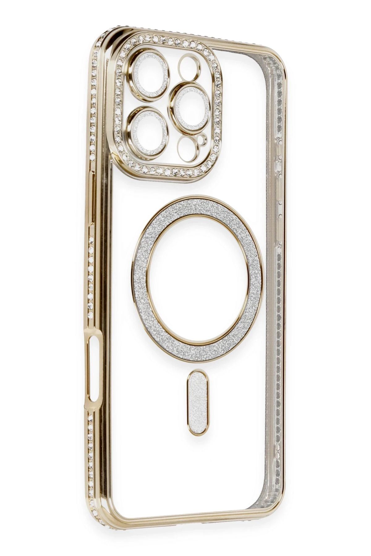 NewFace iPhone 16 Pro Max Kılıf Joke Simli Magneticsafe Kılıf - Gold BSTMY