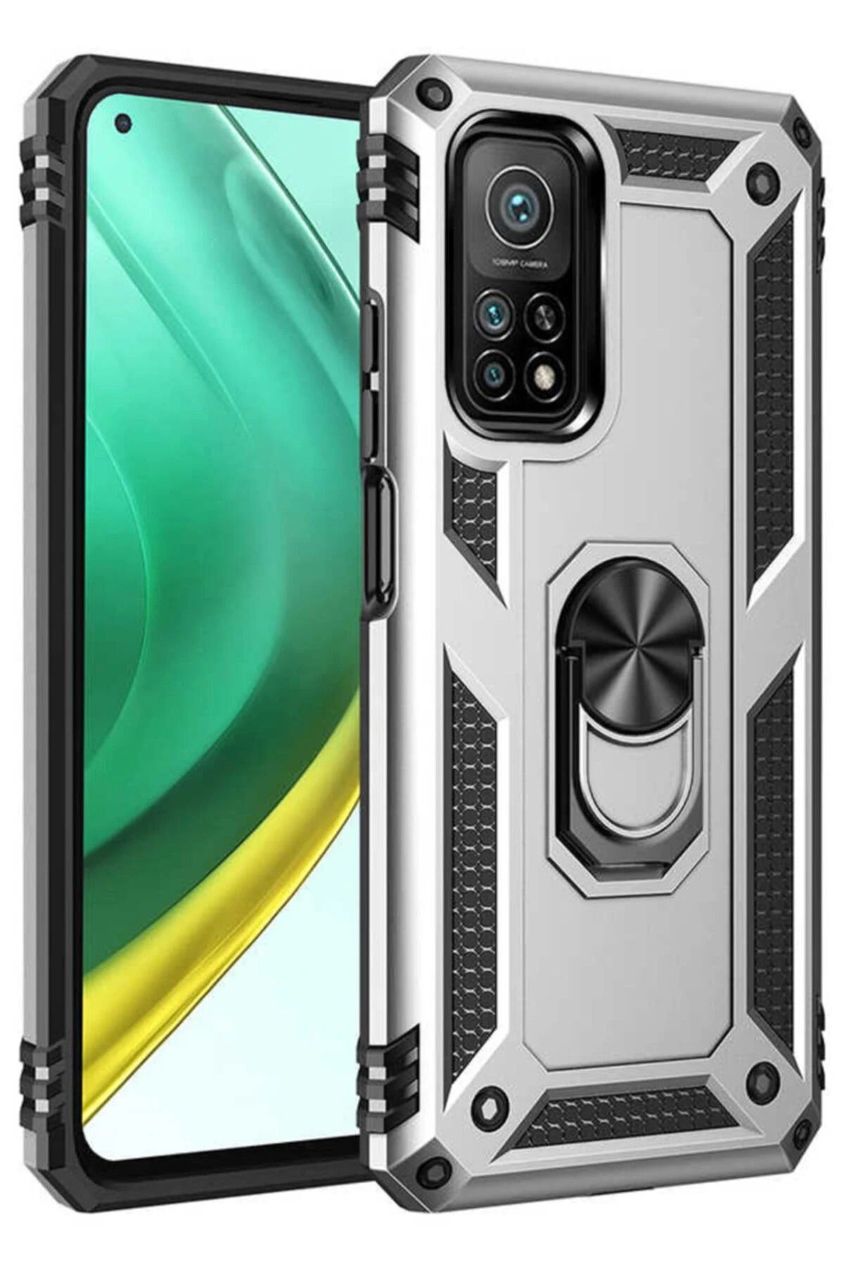 NewFace Xiaomi Mi 10T Pro Kılıf Sofya Yüzüklü Silikon Kapak - Gümüş WLZOR