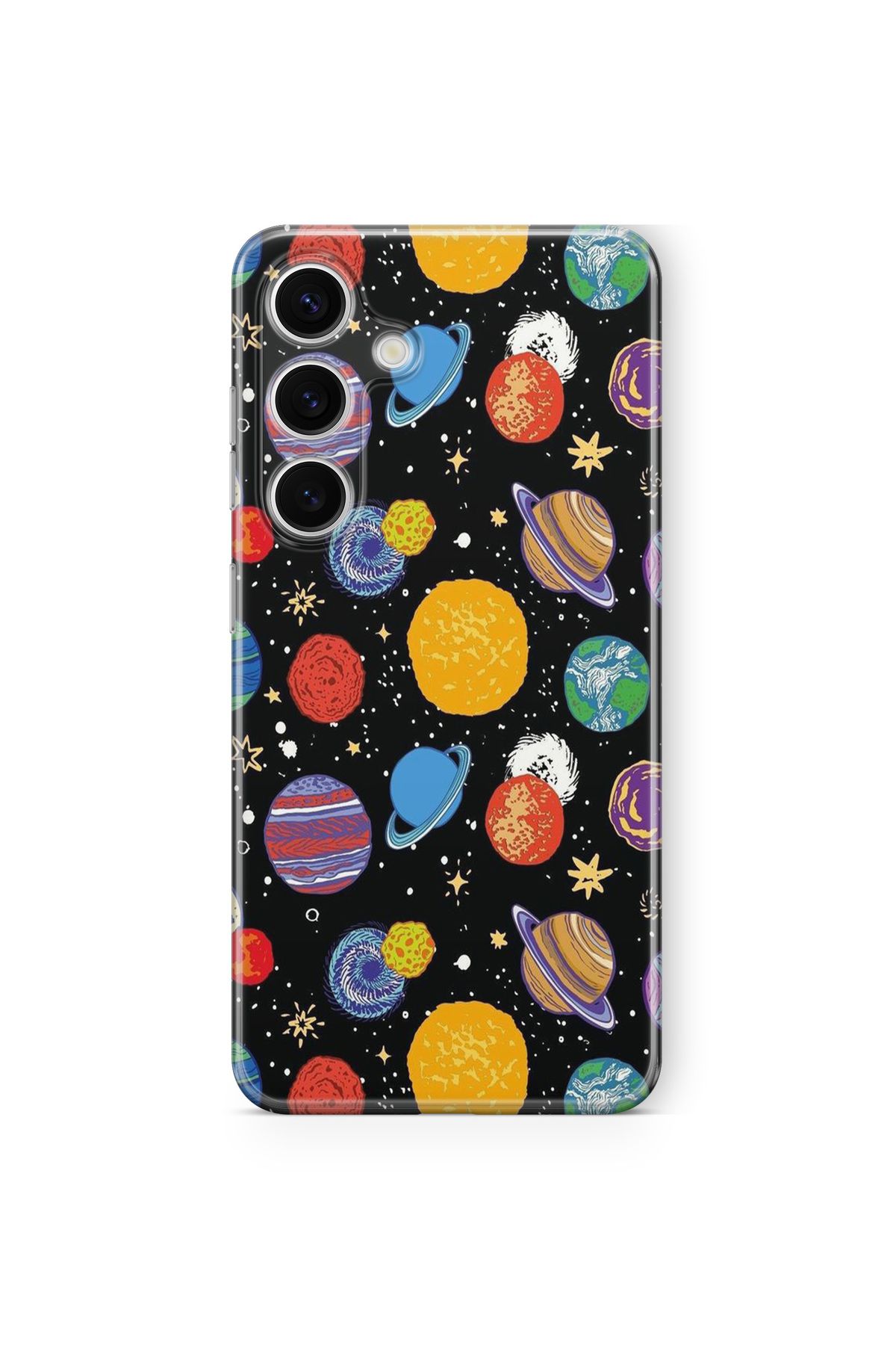 Space Star Samsung Galaxy A25 Uyumlu Gezegenler Kolaj Tasarım Baskılı Şeffaf Kılıf