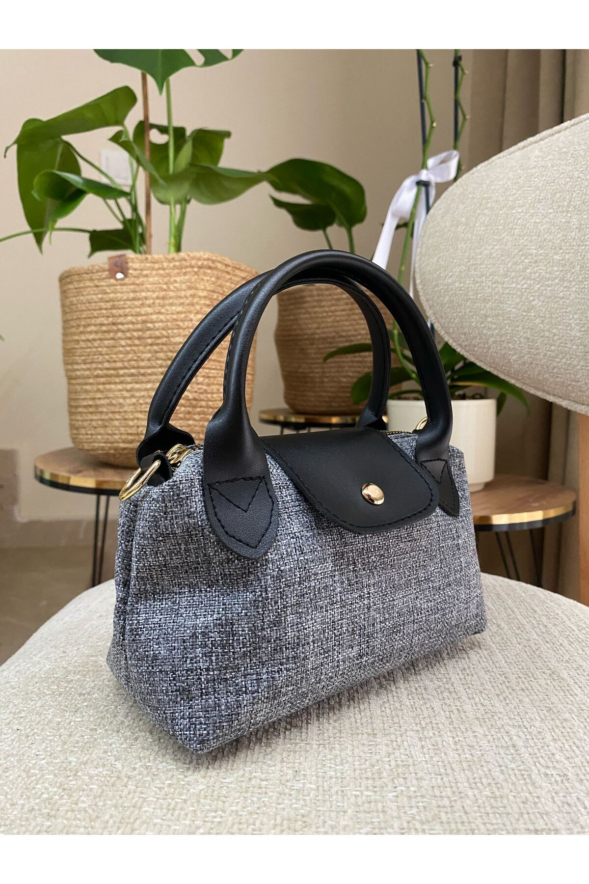 Z&M COLLECTION BAG SHOPPİNG Kadın Kanvas El ve Omuz Çantası | Taba Detaylı Küçük Boy Şık Model