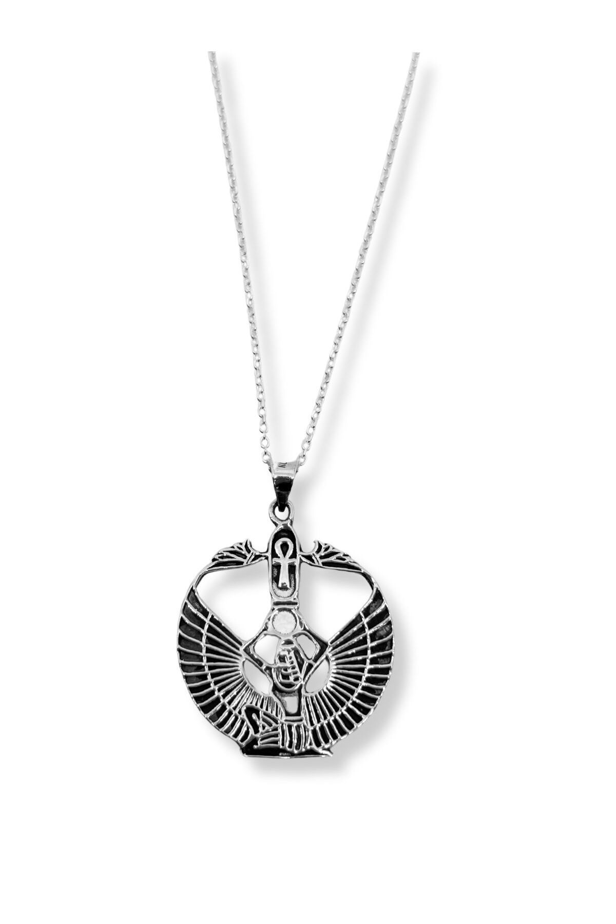 oya silver Ankh Gümüş Kolye 2.8x3.5cm -Antik Mısır İsis Kanatlı Yaşam Sembolü