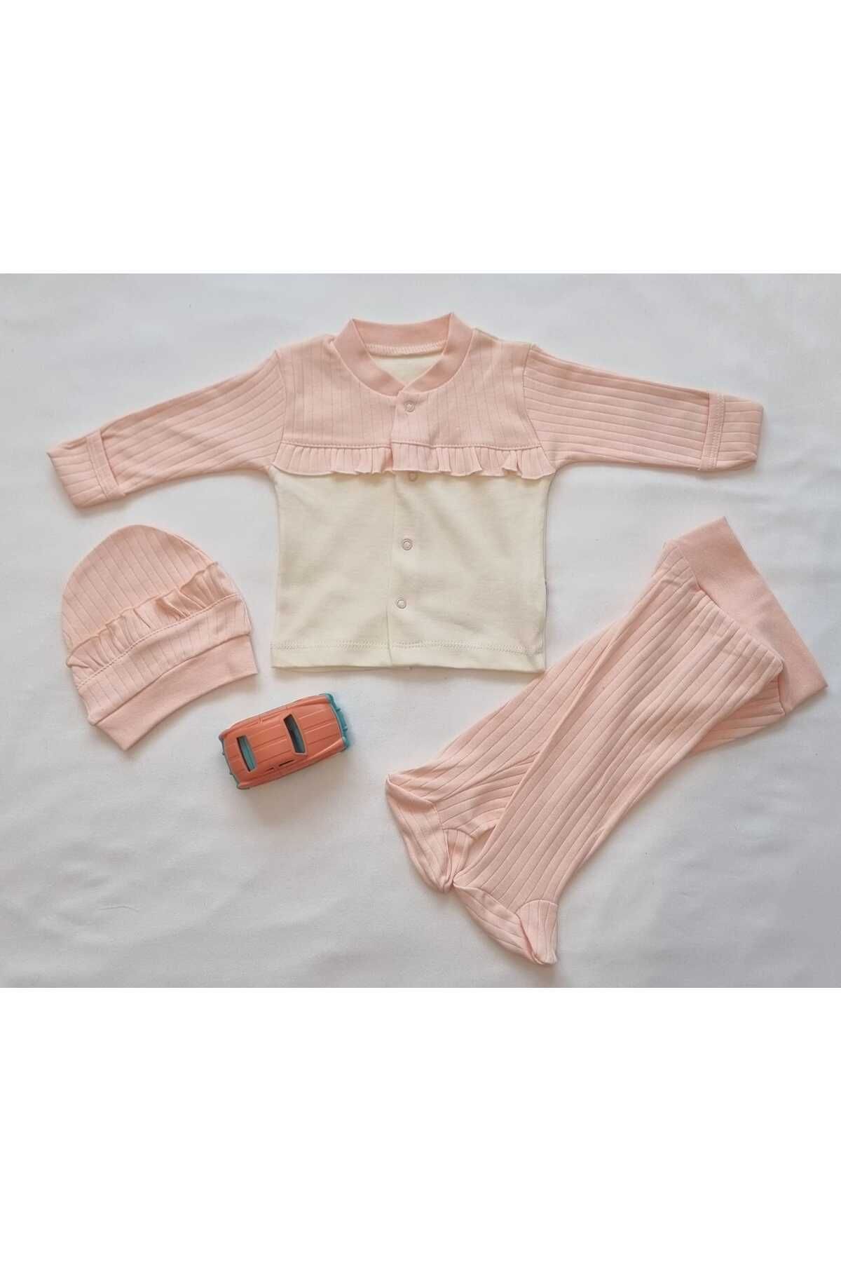 BABYSHMER %100 Pamuklu Fırfırlı 3'lü Kız Bebek Takım