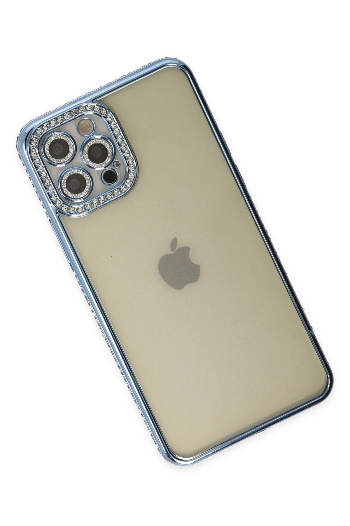 NewFace iPhone 12 Pro Kılıf Joke Taşlı Silikon - Mavi WLZOR