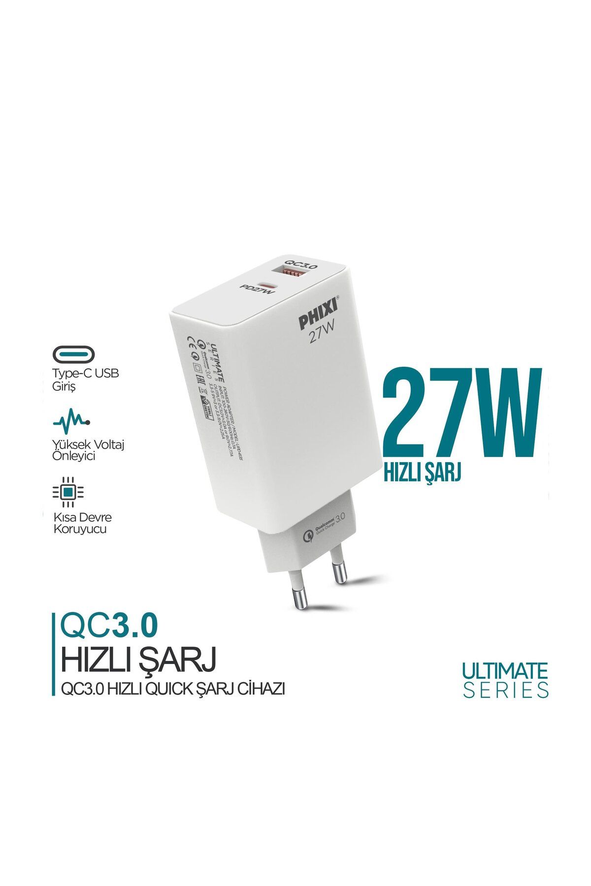 Remiuse Phixi Ultimate UPD4225 27W PD Çift Çıkışlı Hızlı Şarj Adaptörü