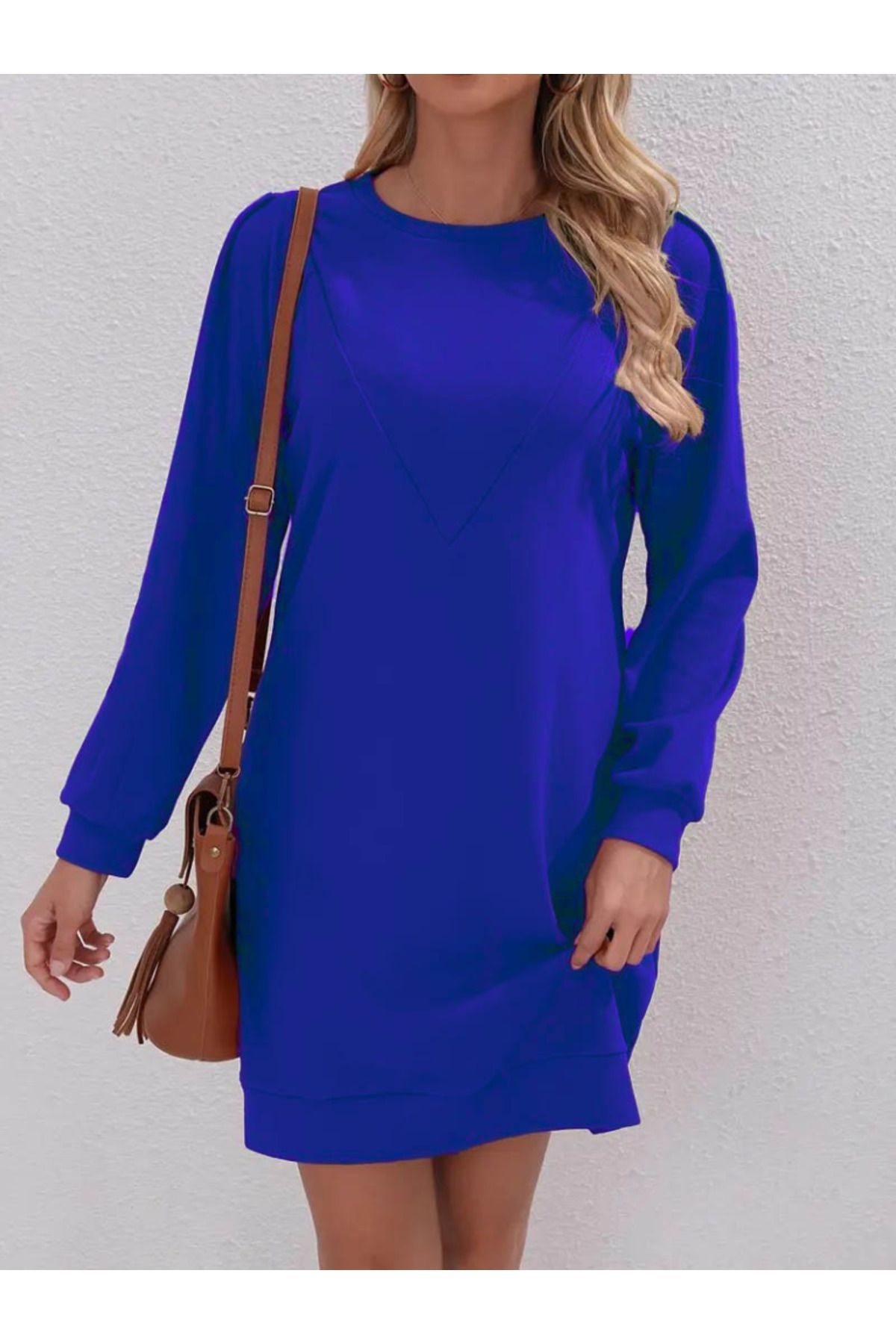 ARUZ MODA Kadın Uzun Kollu Bisiklet Yaka Iki Iplik Elbise