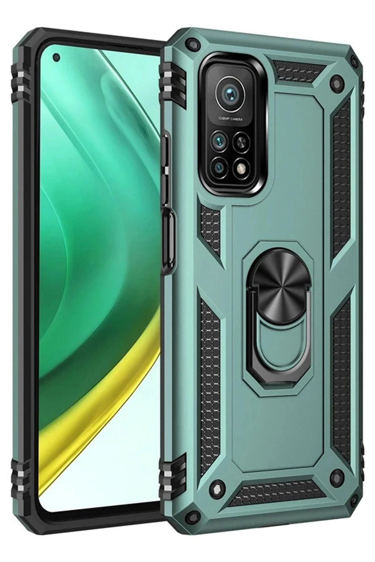 NewFace Xiaomi Mi 10T Pro Kılıf Sofya Yüzüklü Silikon Kapak - Yeşil SVLRS