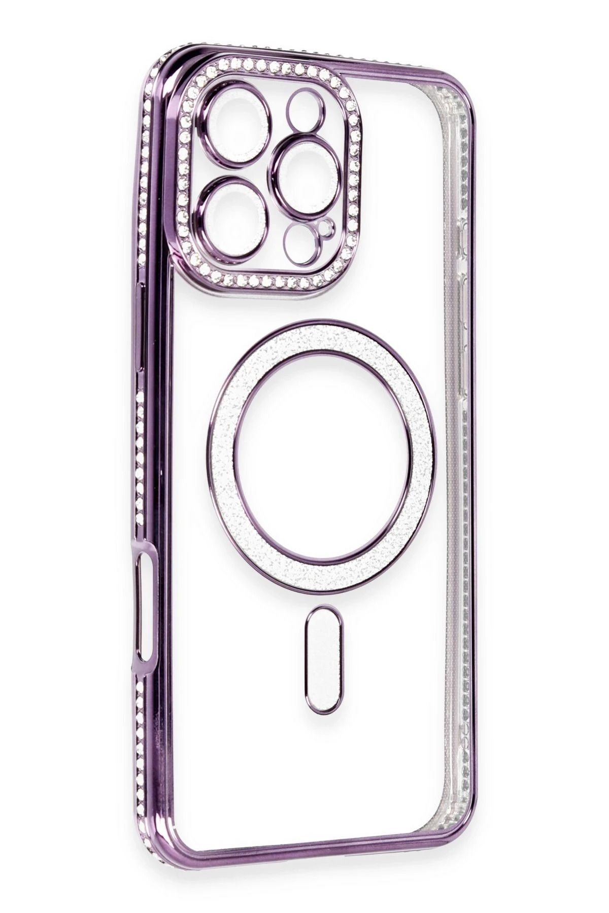 NewFace iPhone 16 Pro Kılıf Joke Simli Magneticsafe Kılıf - Derin Mor BSTMY