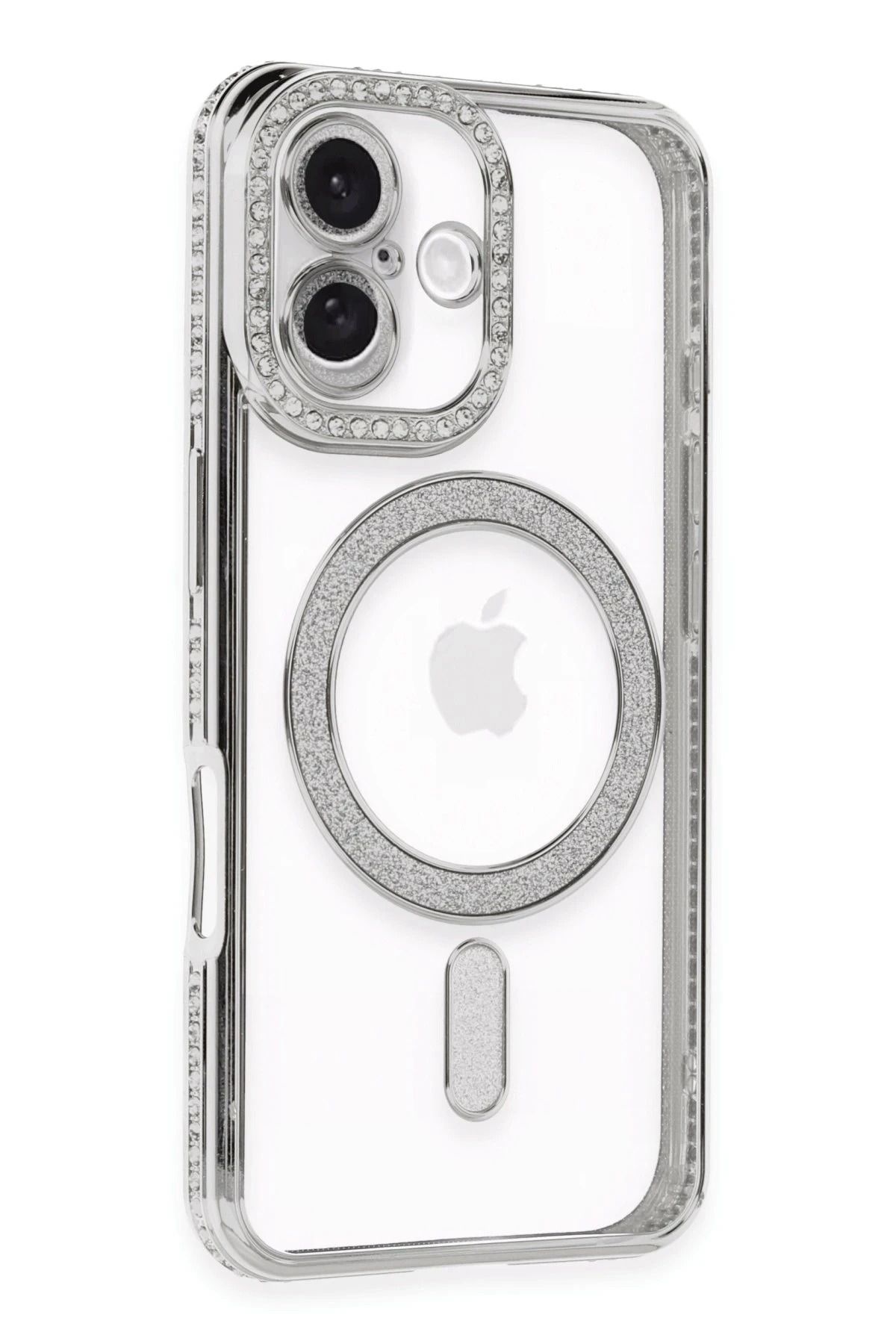NewFace iPhone 16 Plus Kılıf Joke Simli Magneticsafe Kılıf - Gümüş BSTMY