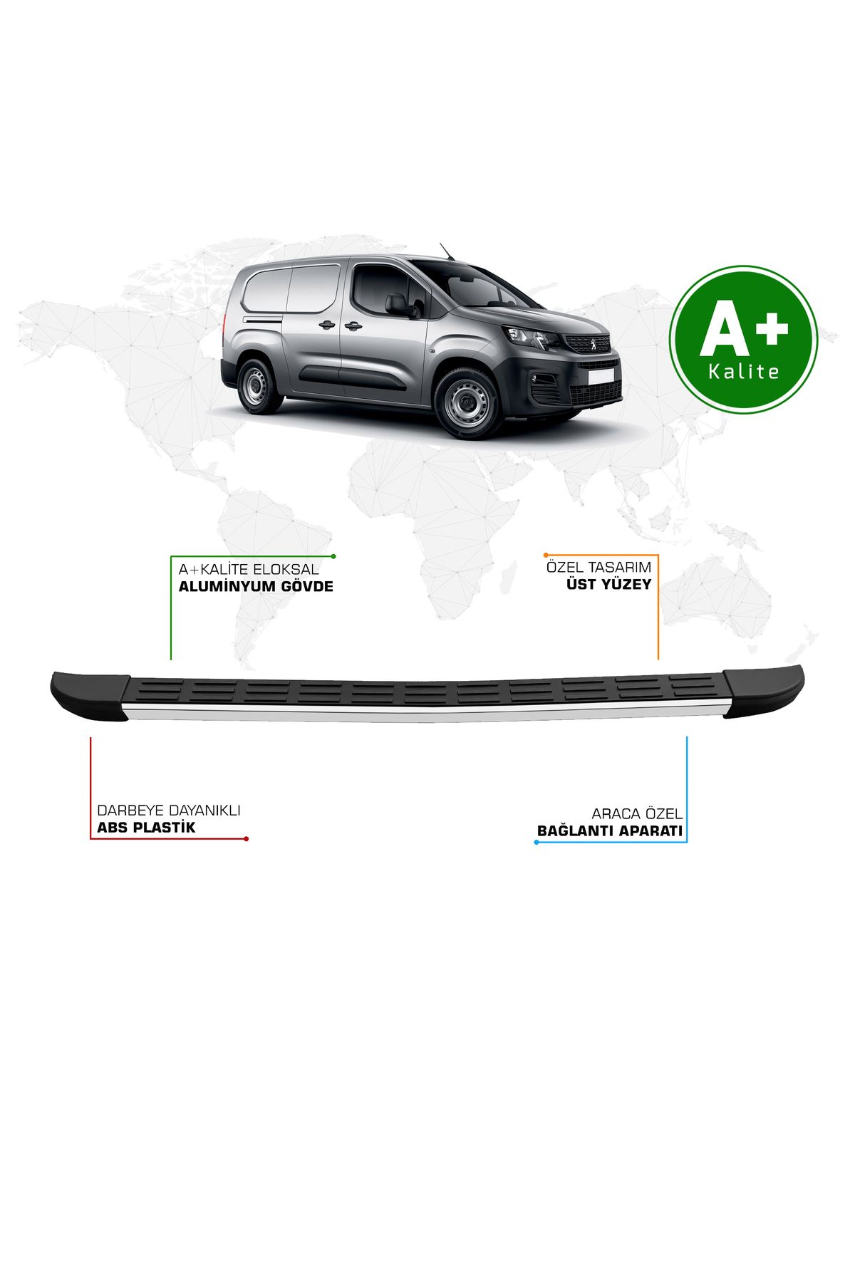 FA OTO AKSESUAR Peugeot Partner Arka Basamak Uzun Şasi 2019 Model ve Sonrası S-Line