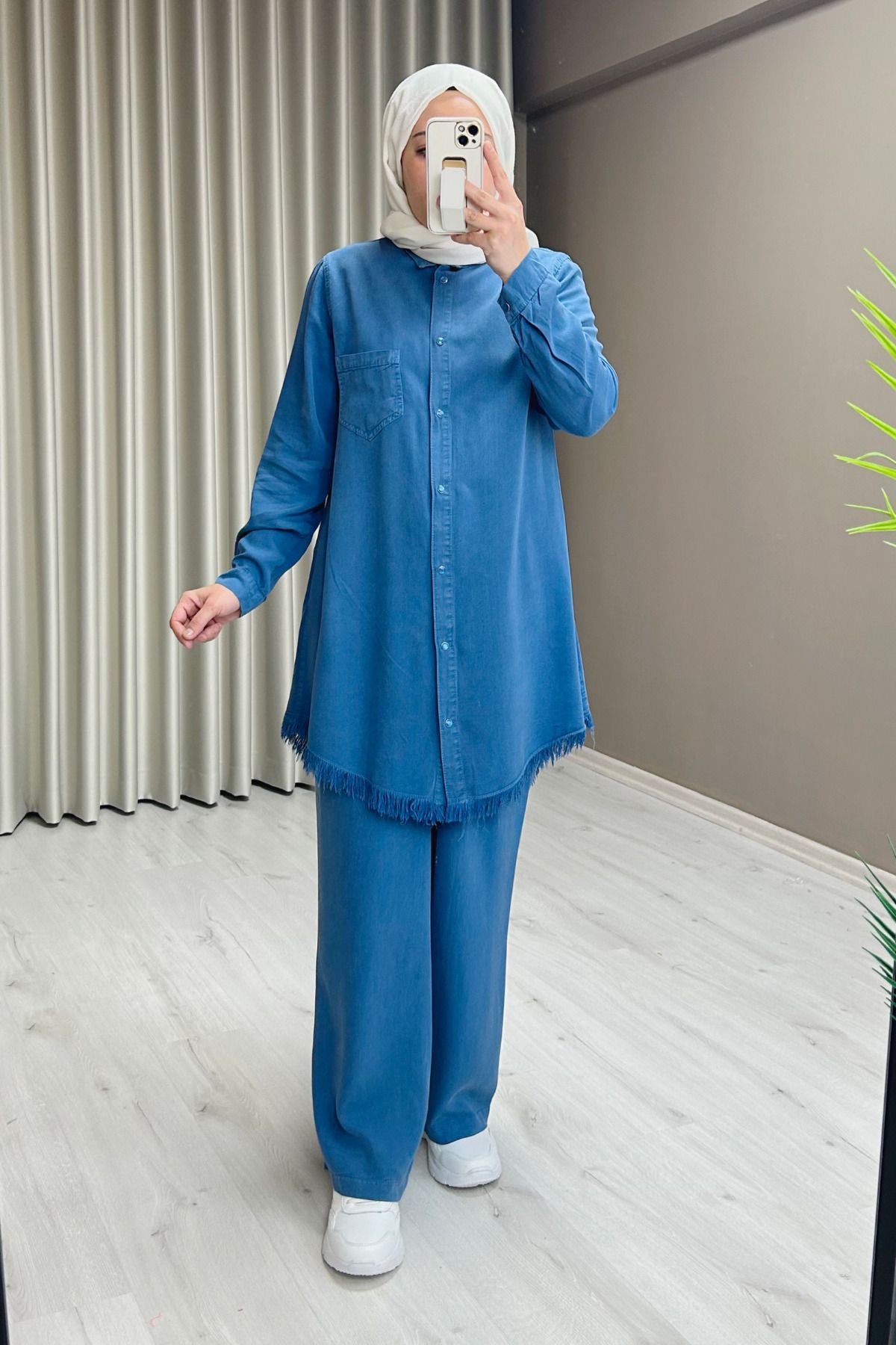 T Moda Store Premium Kumaş Çıtçıt Düğme Detaylı Gömlek Pantolon İkili Tesettür Takım