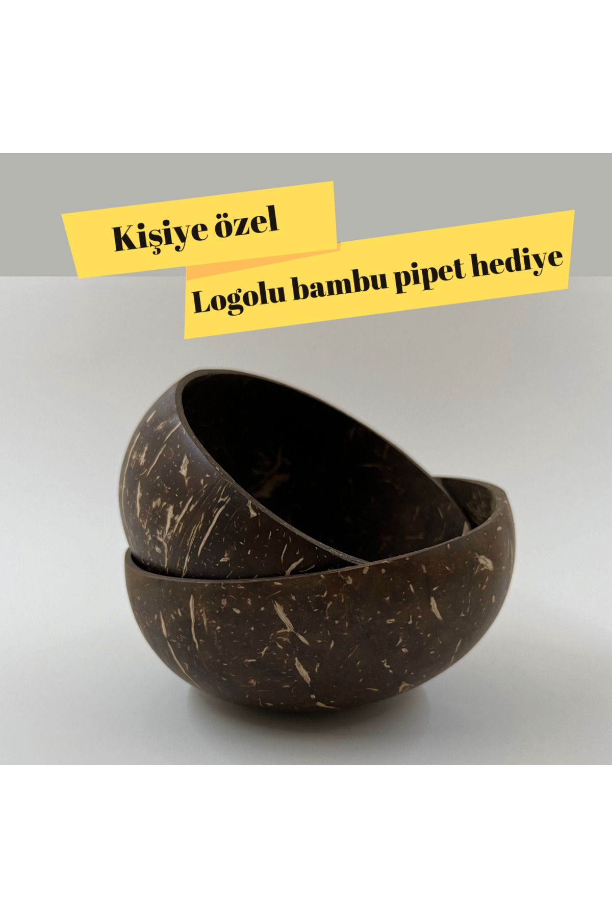 Ecobambu Doğal Hindistan Cevizi 2'li Set Kase & Çerezlik – Smoothie ve Bowl Sunum Kabı (Bambu Pipet Hediyeli)