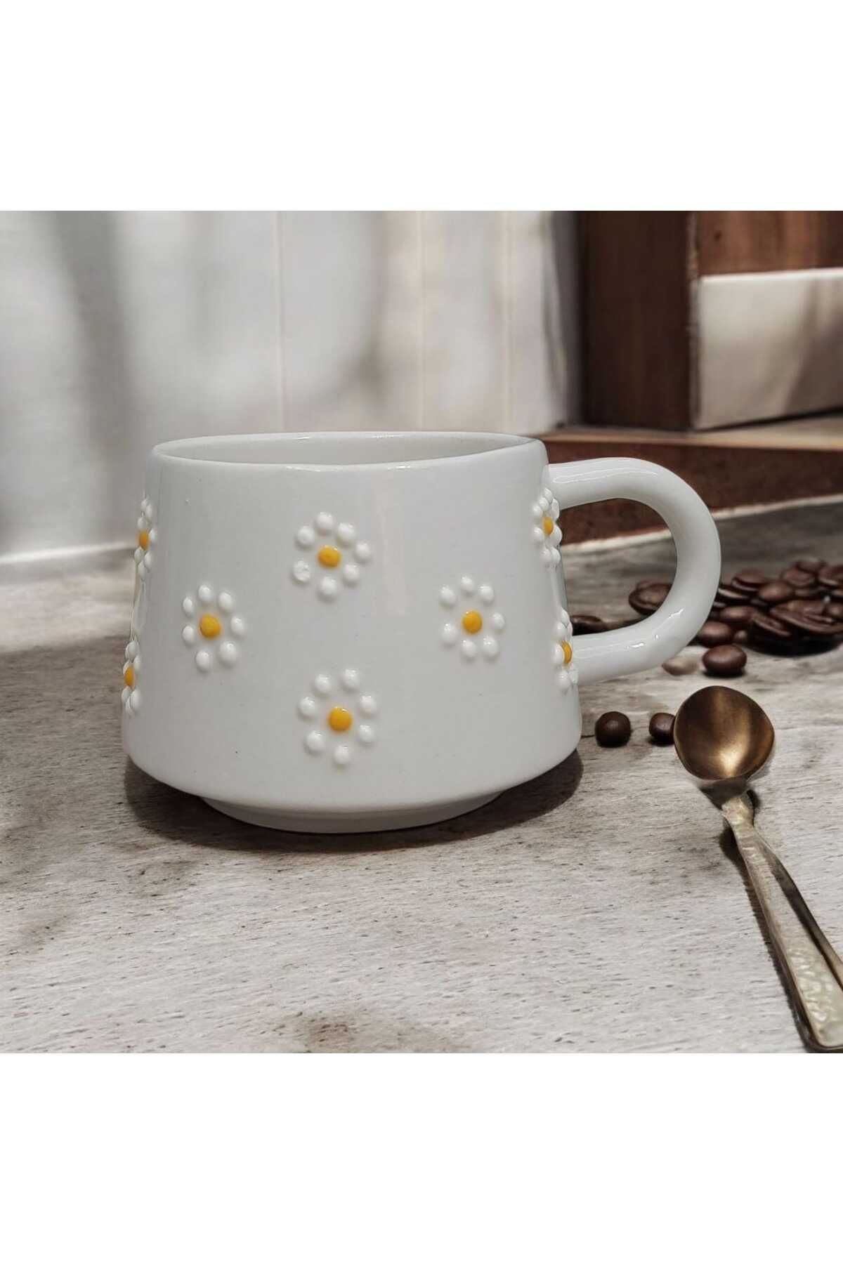 Home Seramik El Yapımı Kabartma desenli Papatya Fincan