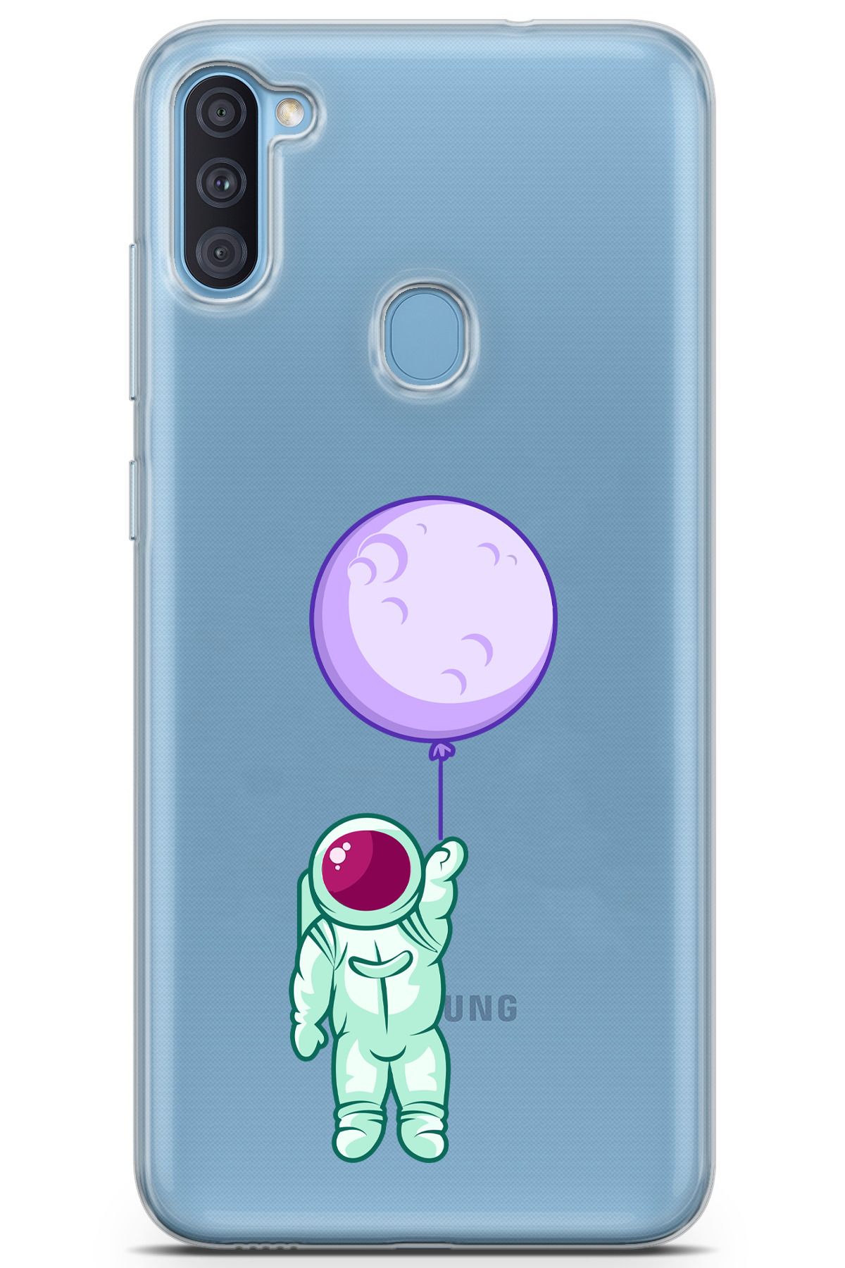 moonset Samsung Galaxy A11 / M11 Uyumlu Astronot Tasarımlı Baskılı Şeffaf Telefon Kılıfı