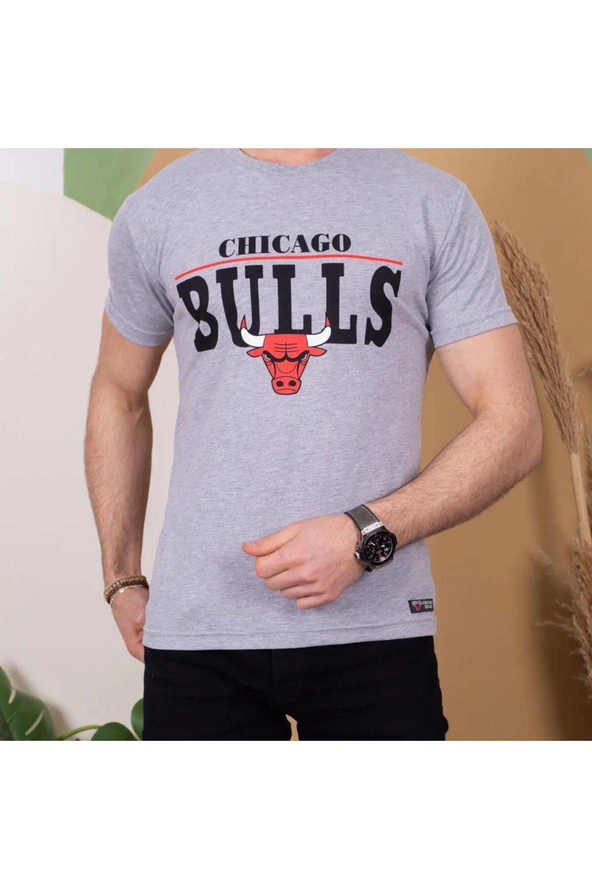 ARUZ MODA Erkek Kısa Kollu Chicago Bulls Baskılı Tişört